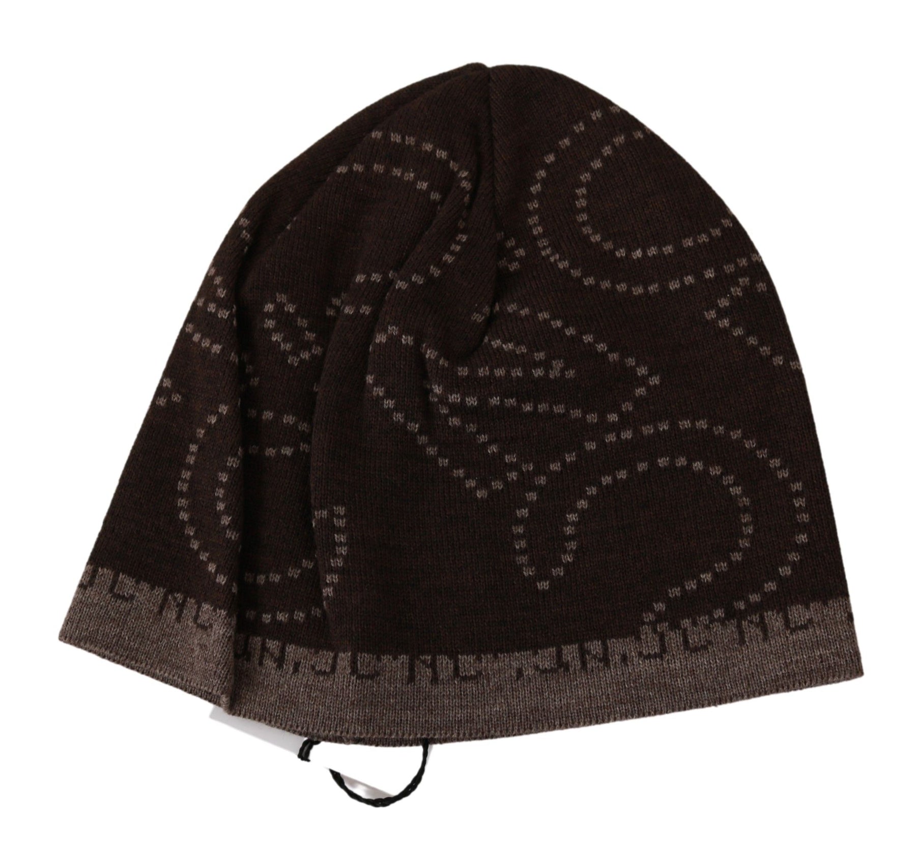 Costume National Beanie Brown Wool Blend Branded Hat | Regal Royce