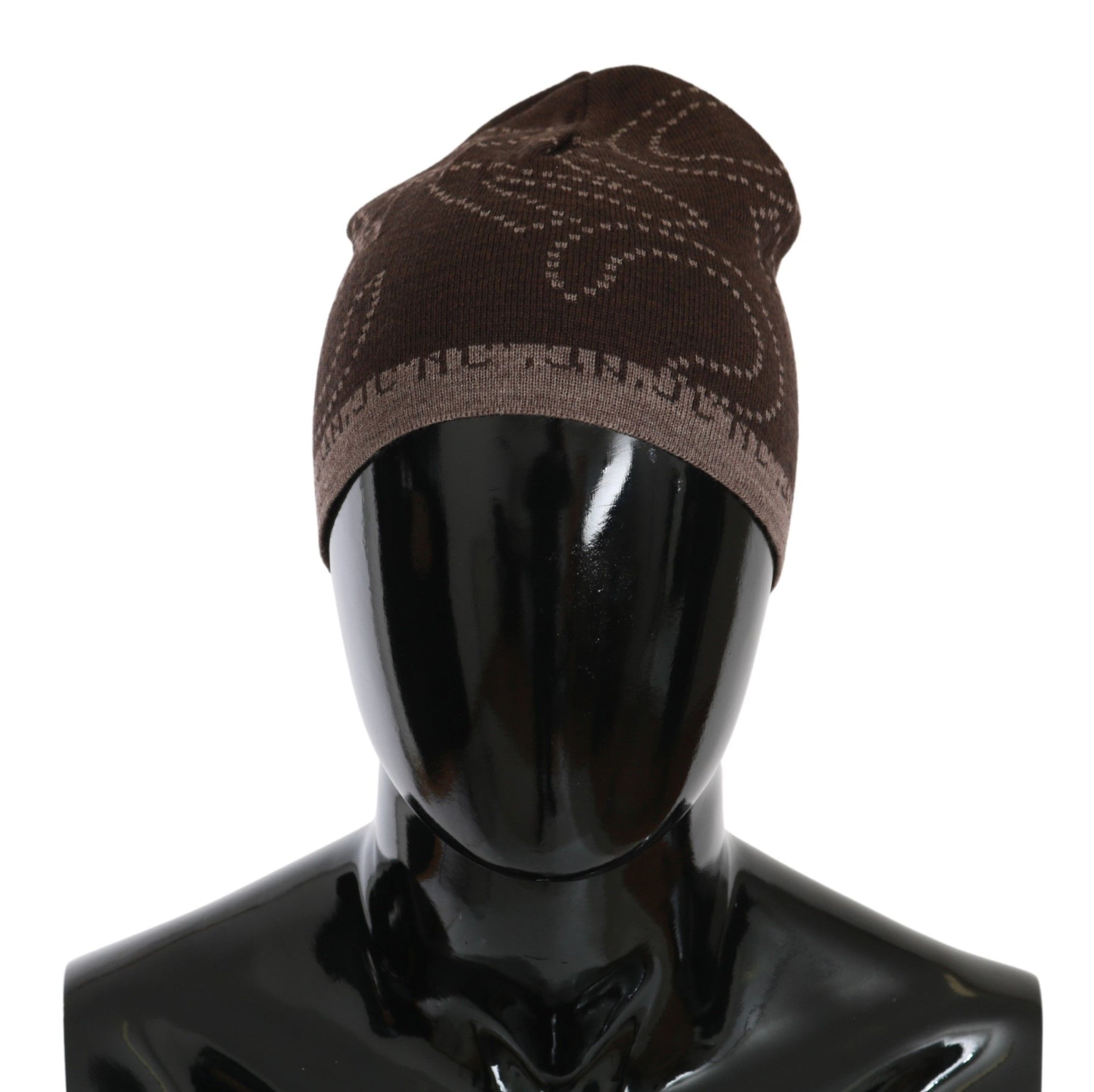 Costume National Beanie Brown Wool Blend Branded Hat | Regal Royce