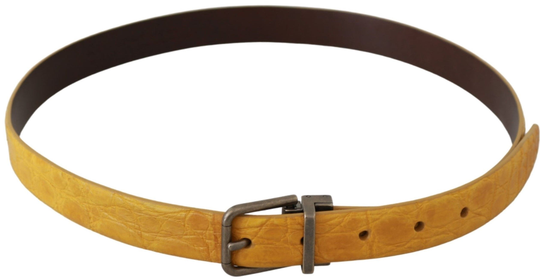 Dolce & Gabbana Yellow Exotic Skin Leather Grey Buckle Belt | Regal Royce