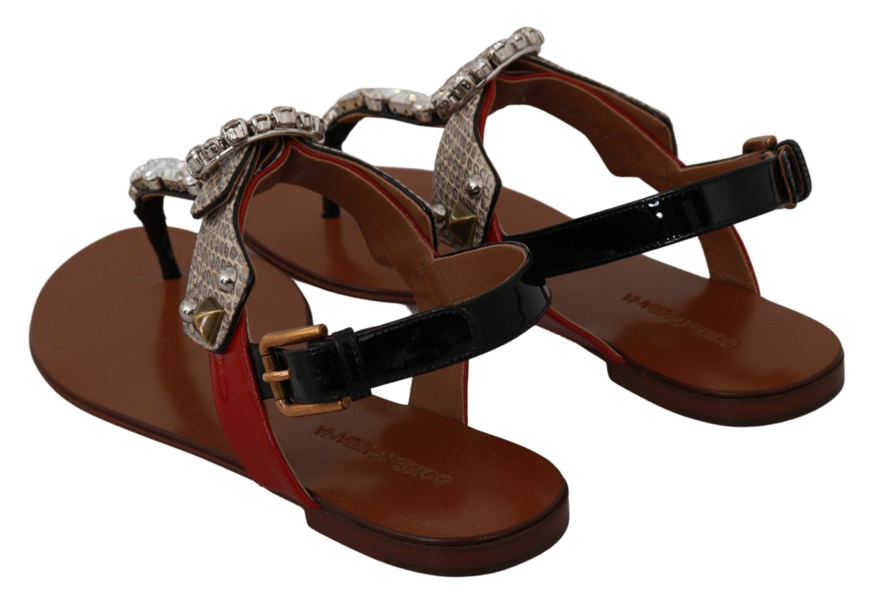 Dolce & Gabbana Leather Ayers Crystal Sandals Flip Flops Shoes | Regal Royce