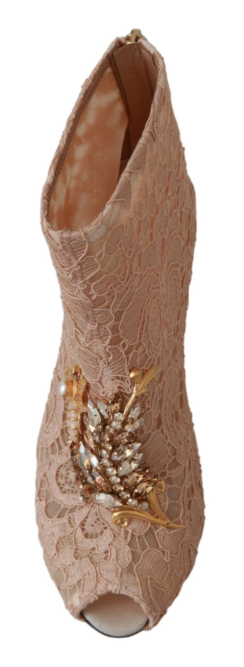 Dolce & Gabbana Pink Crystal Lace Booties Stilettos Shoes | Regal Royce