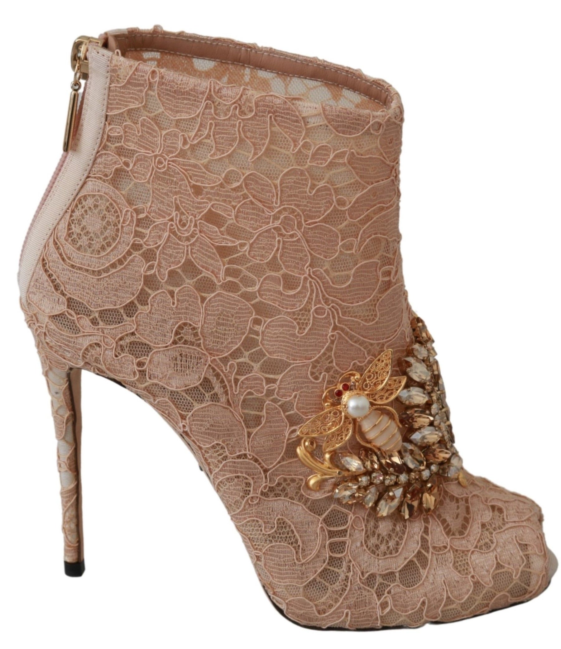 Dolce & Gabbana Pink Crystal Lace Booties Stilettos Shoes | Regal Royce
