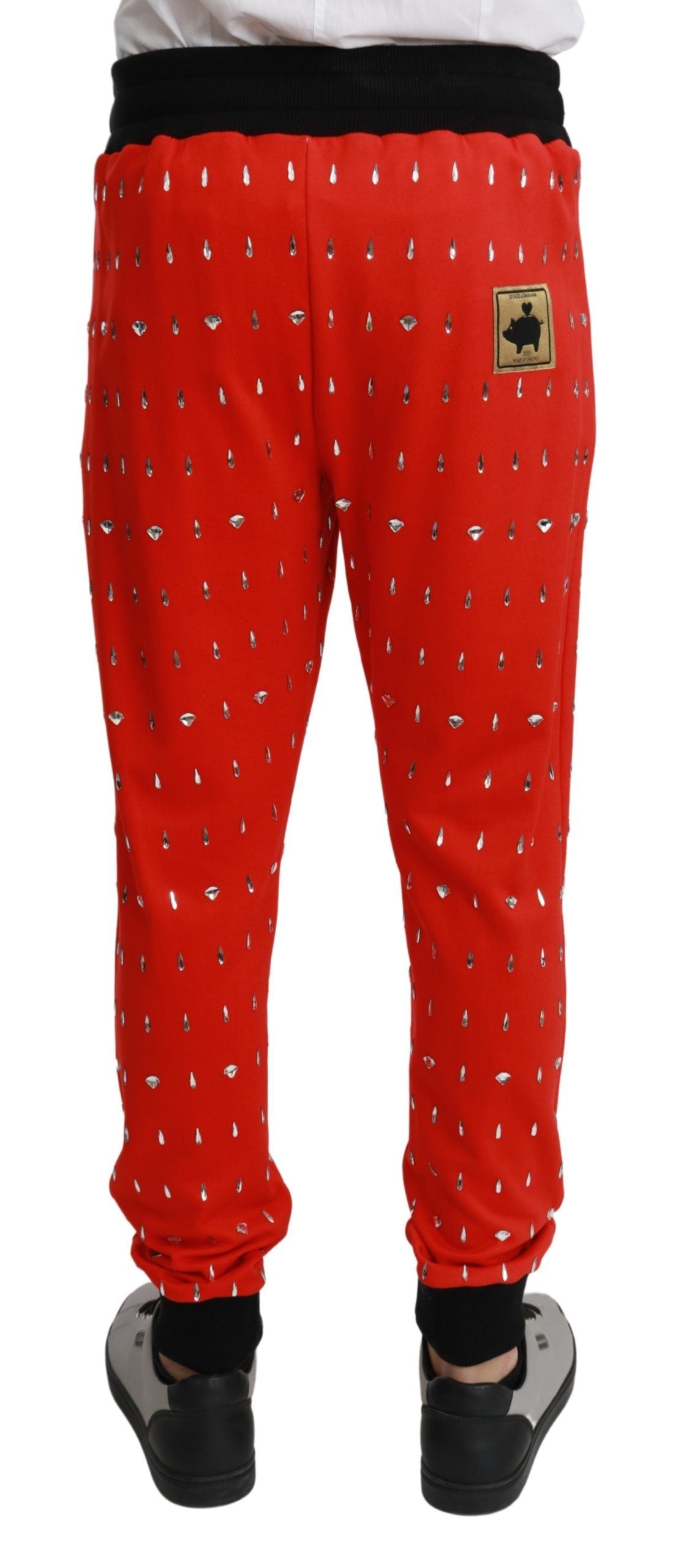Dolce & Gabbana Red Piggy Bank Cotton Crystal Trousers Pants | Regal Royce