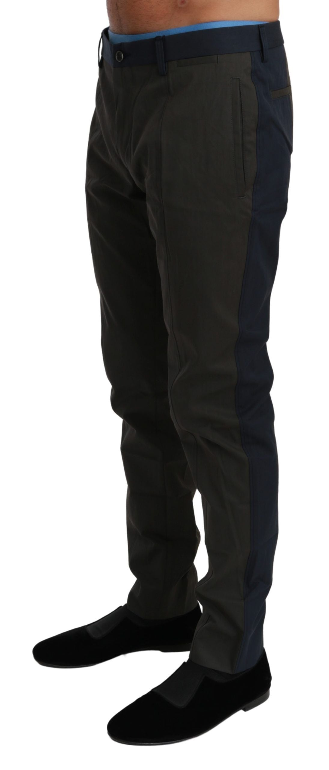 Dolce & Gabbana Blue Gray Stripes Trouser Cotton Pants | Regal Royce