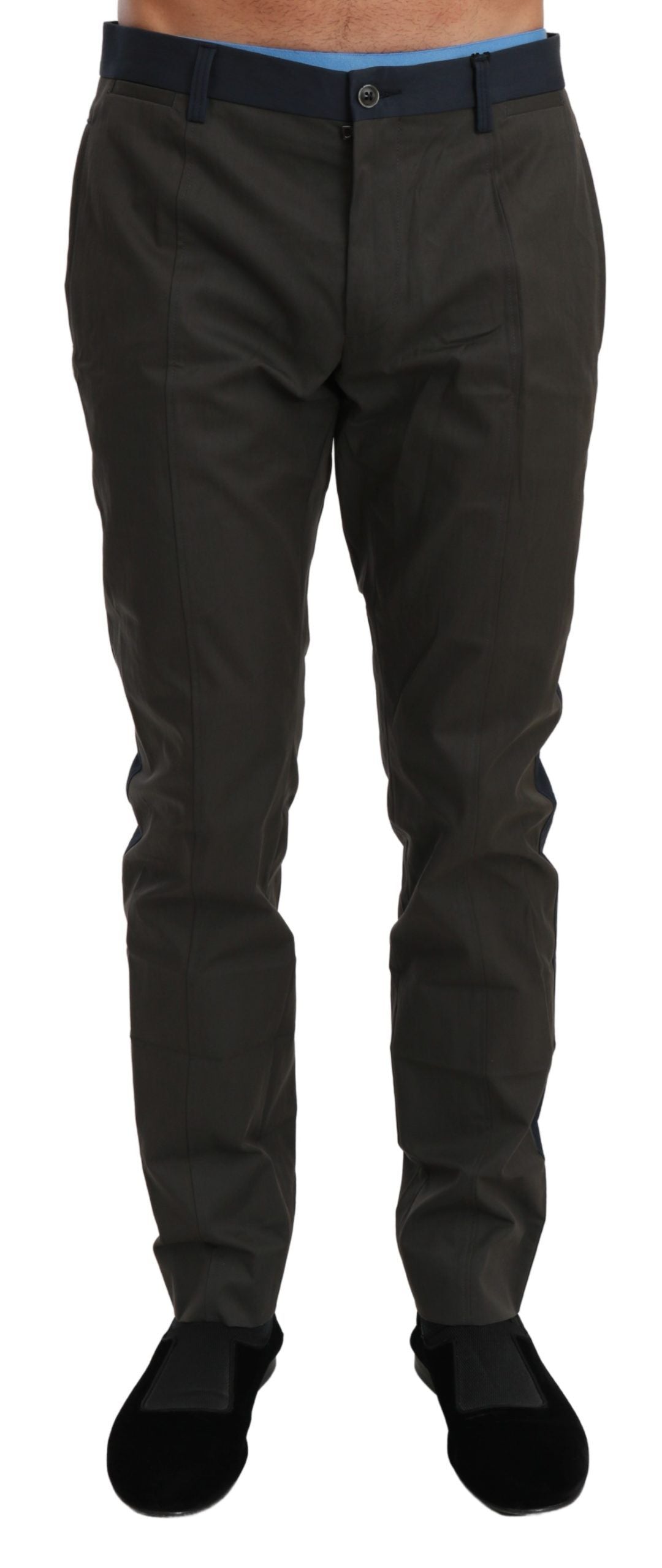 Dolce & Gabbana Blue Gray Stripes Trouser Cotton Pants | Regal Royce