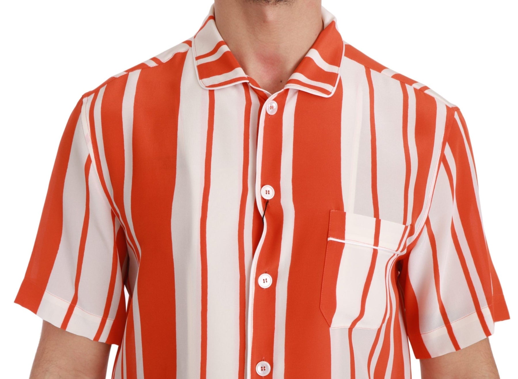 Dolce & Gabbana Orange Silk Striped Short Sleeve White Shirt | Regal Royce