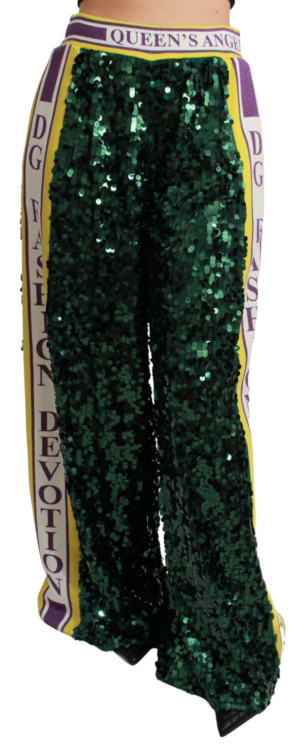 Dolce & Gabbana Green Sequin Trousers Queens Angel Pants | Regal Royce