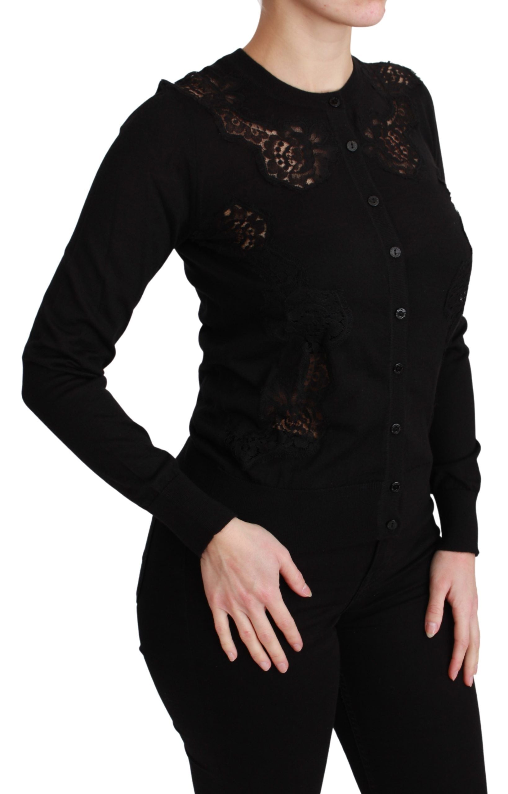 Dolce & Gabbana Black Cashmere Lace Cardigan Sweater | Regal Royce