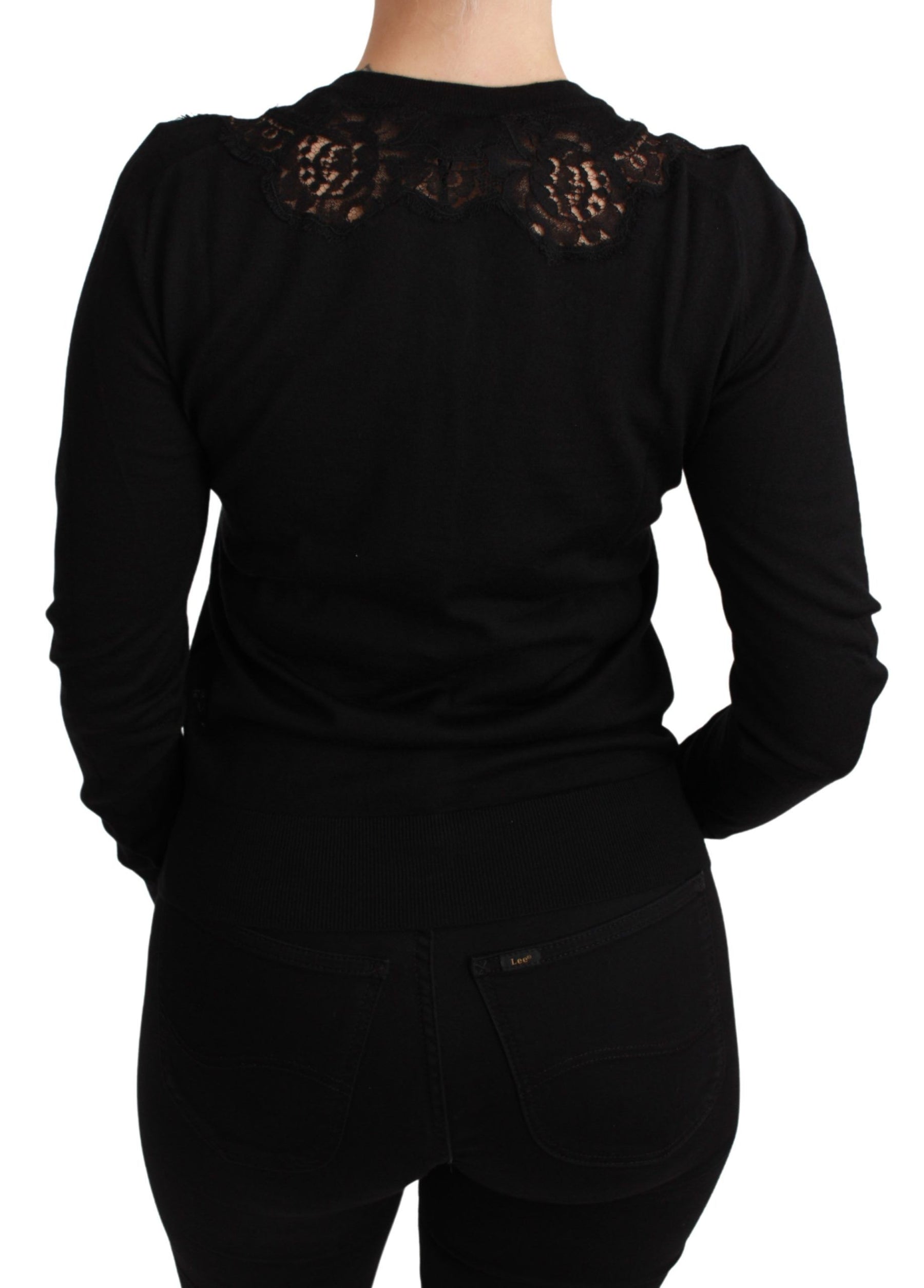 Dolce & Gabbana Black Cashmere Lace Cardigan Sweater | Regal Royce