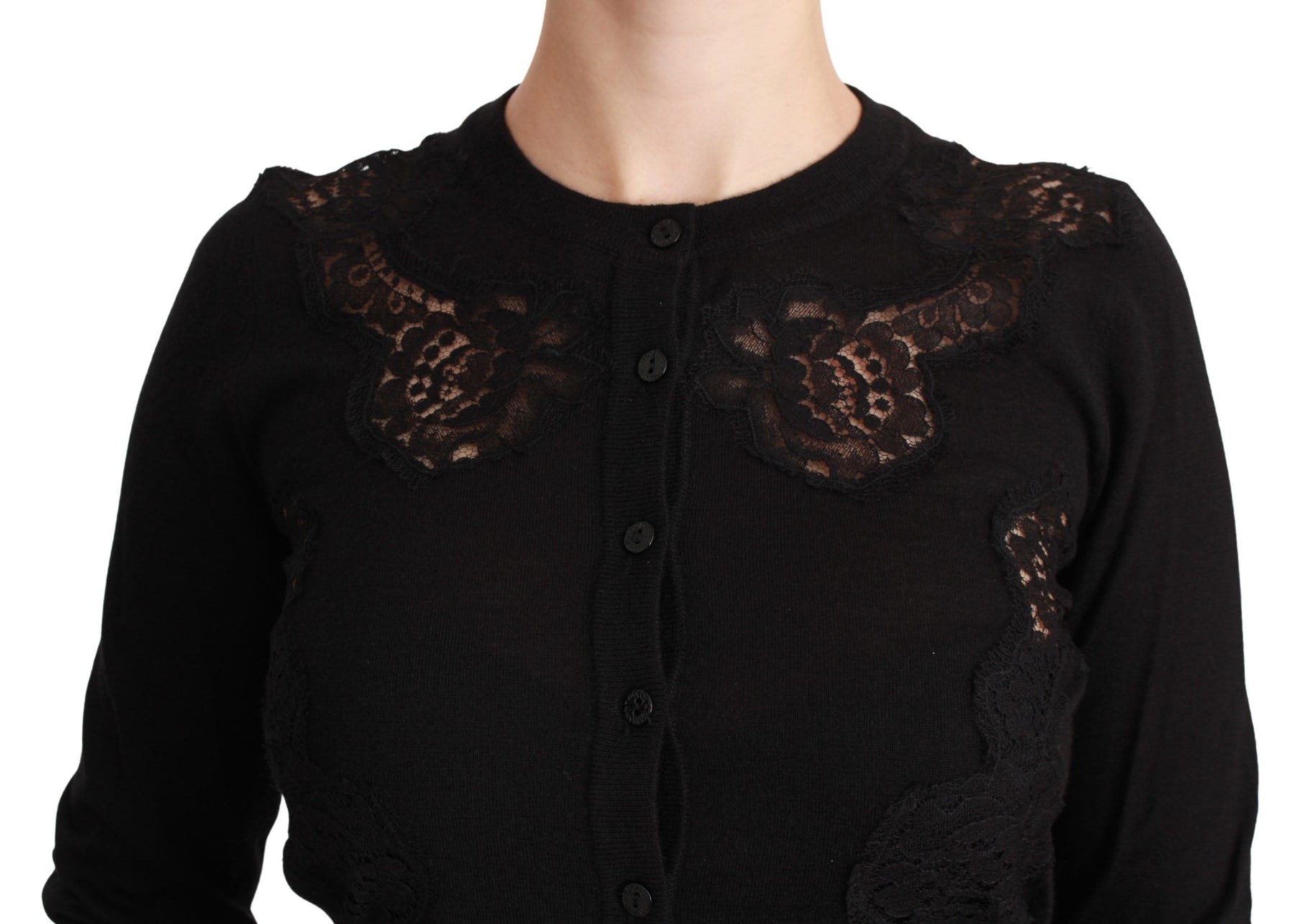 Dolce & Gabbana Black Cashmere Lace Cardigan Sweater | Regal Royce