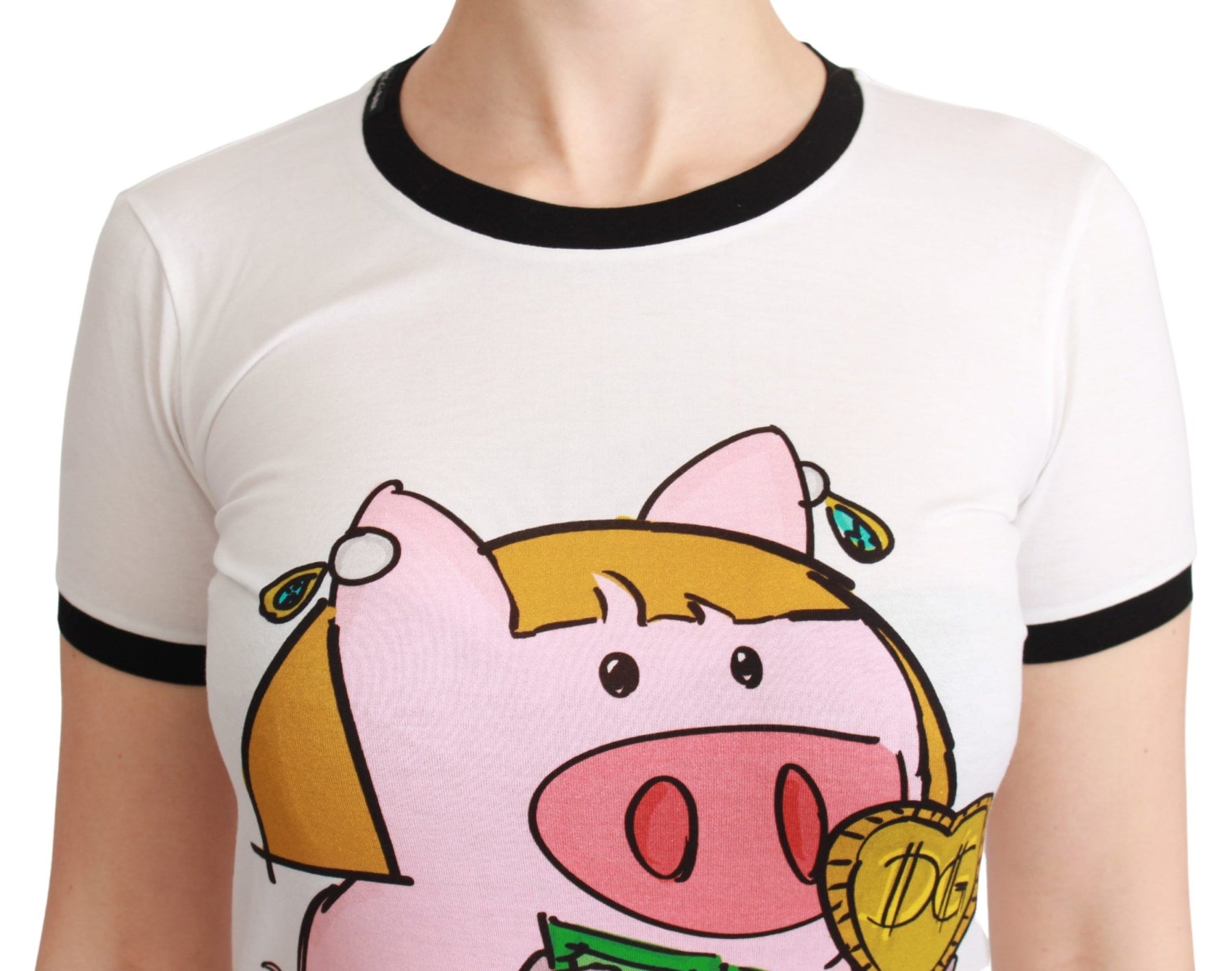 Dolce & Gabbana White YEAR OF THE PIG Top Cotton T-shirt | Regal Royce