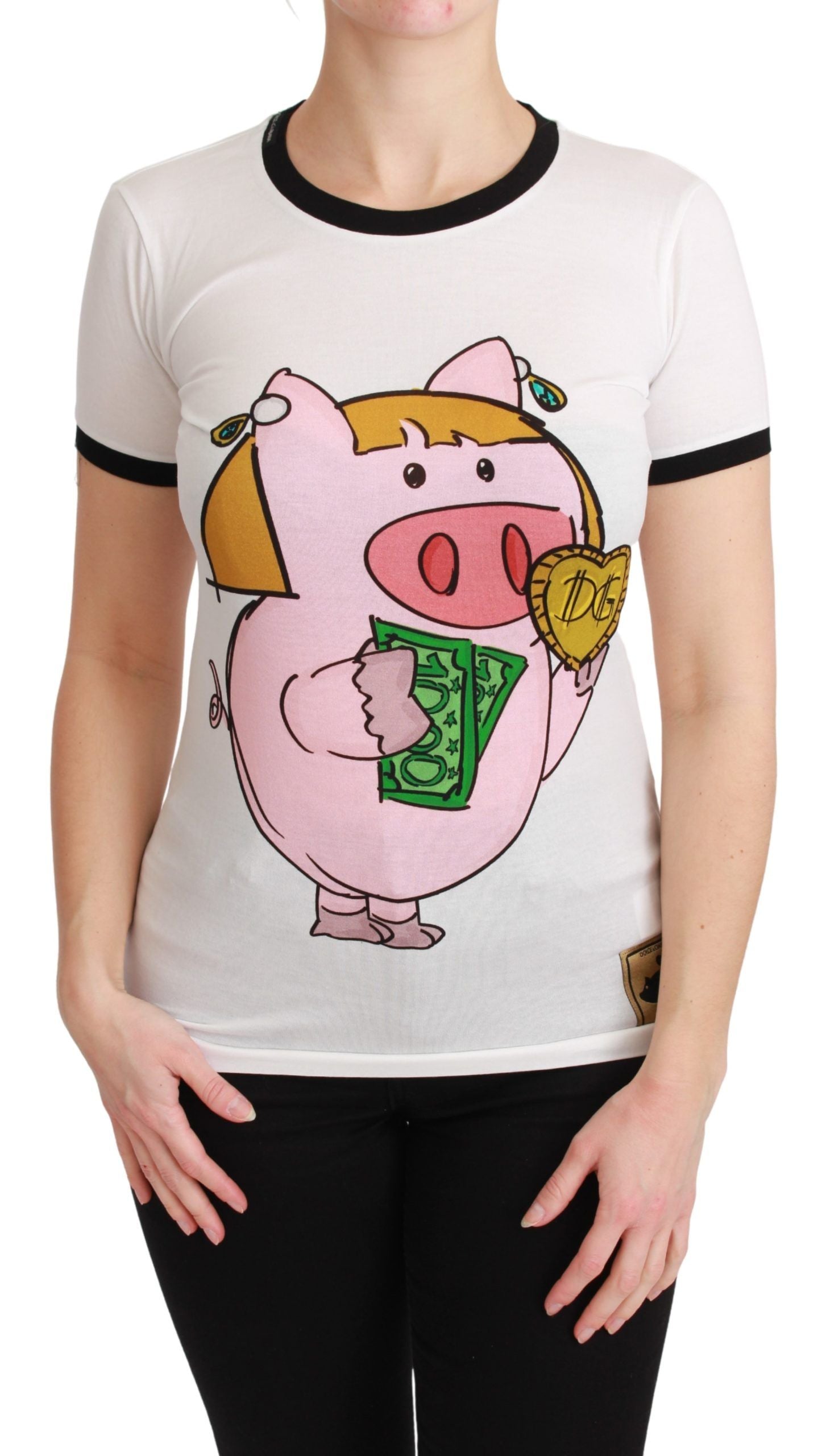 Dolce & Gabbana White YEAR OF THE PIG Top Cotton T-shirt | Regal Royce