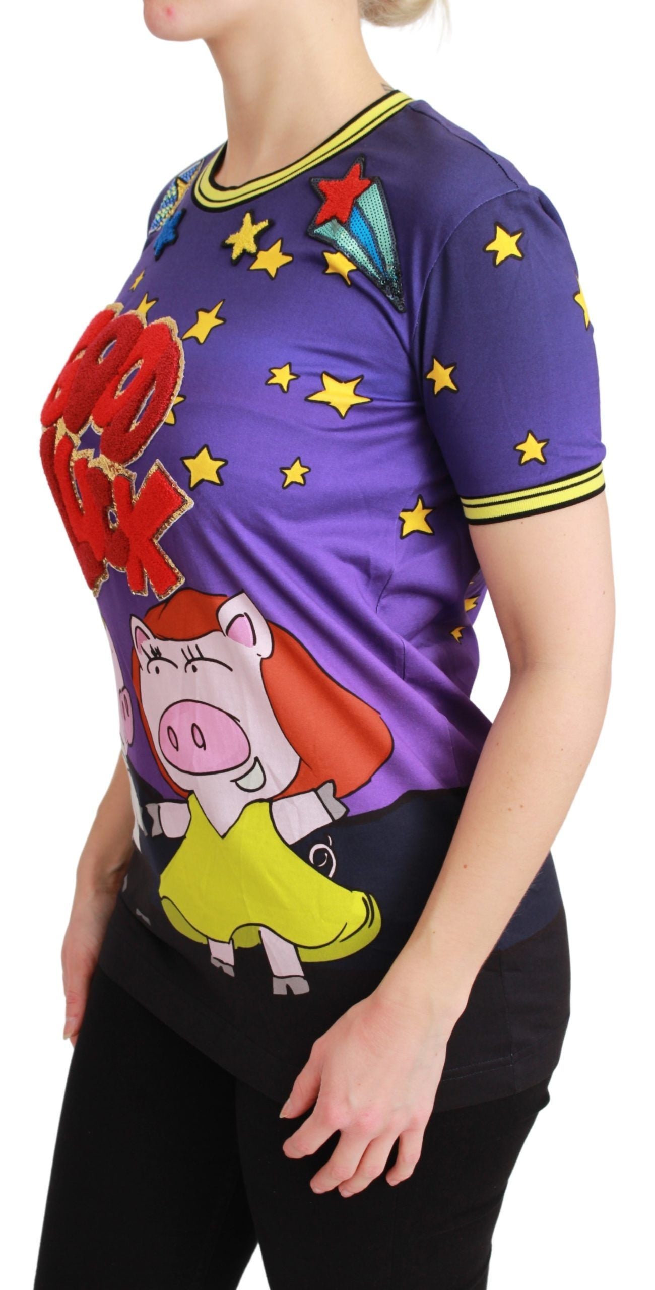 Dolce & Gabbana Purple YEAR OF THE PIG Top Cotton T-shirt | Regal Royce