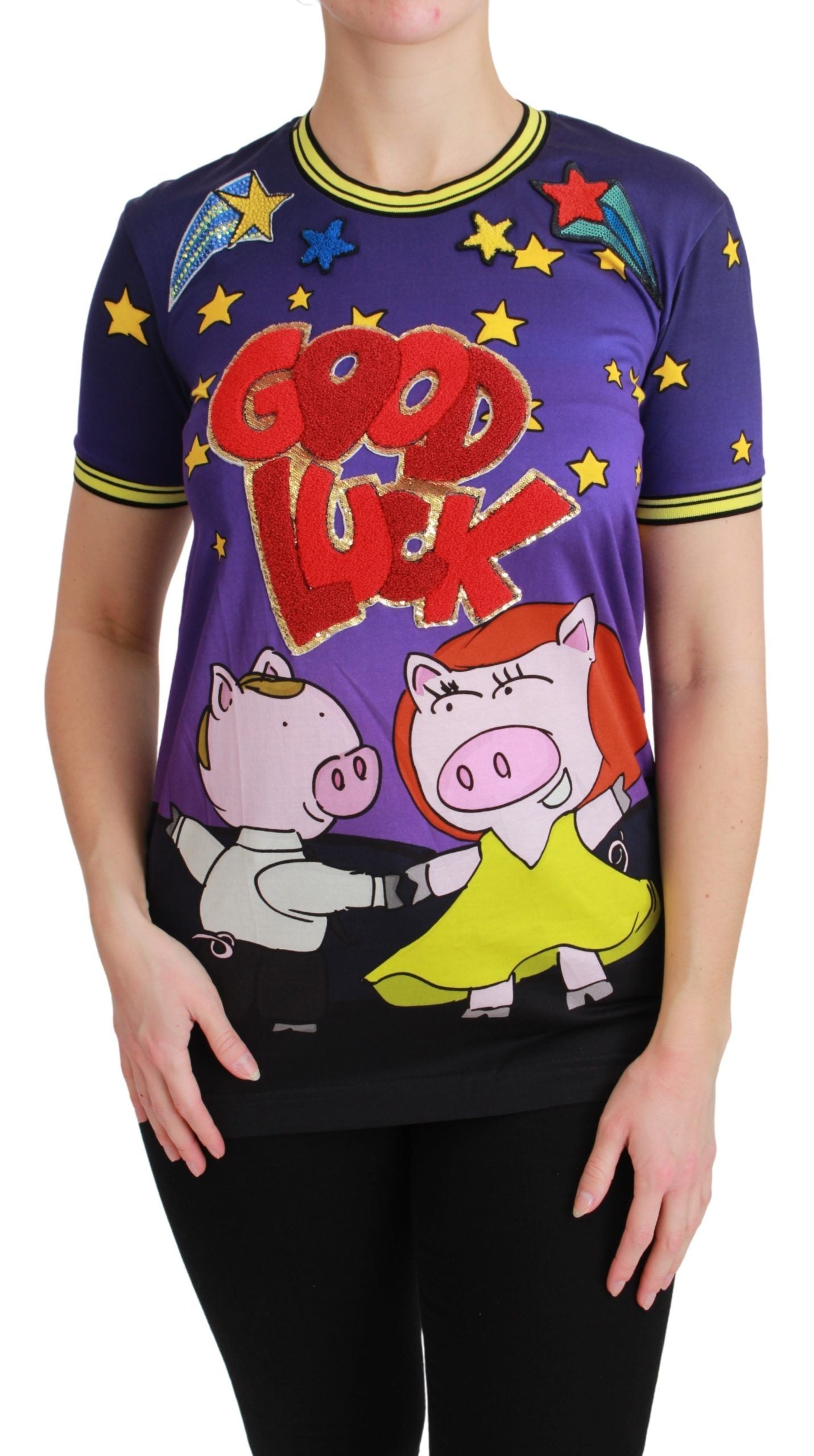 Dolce & Gabbana Purple YEAR OF THE PIG Top Cotton T-shirt | Regal Royce
