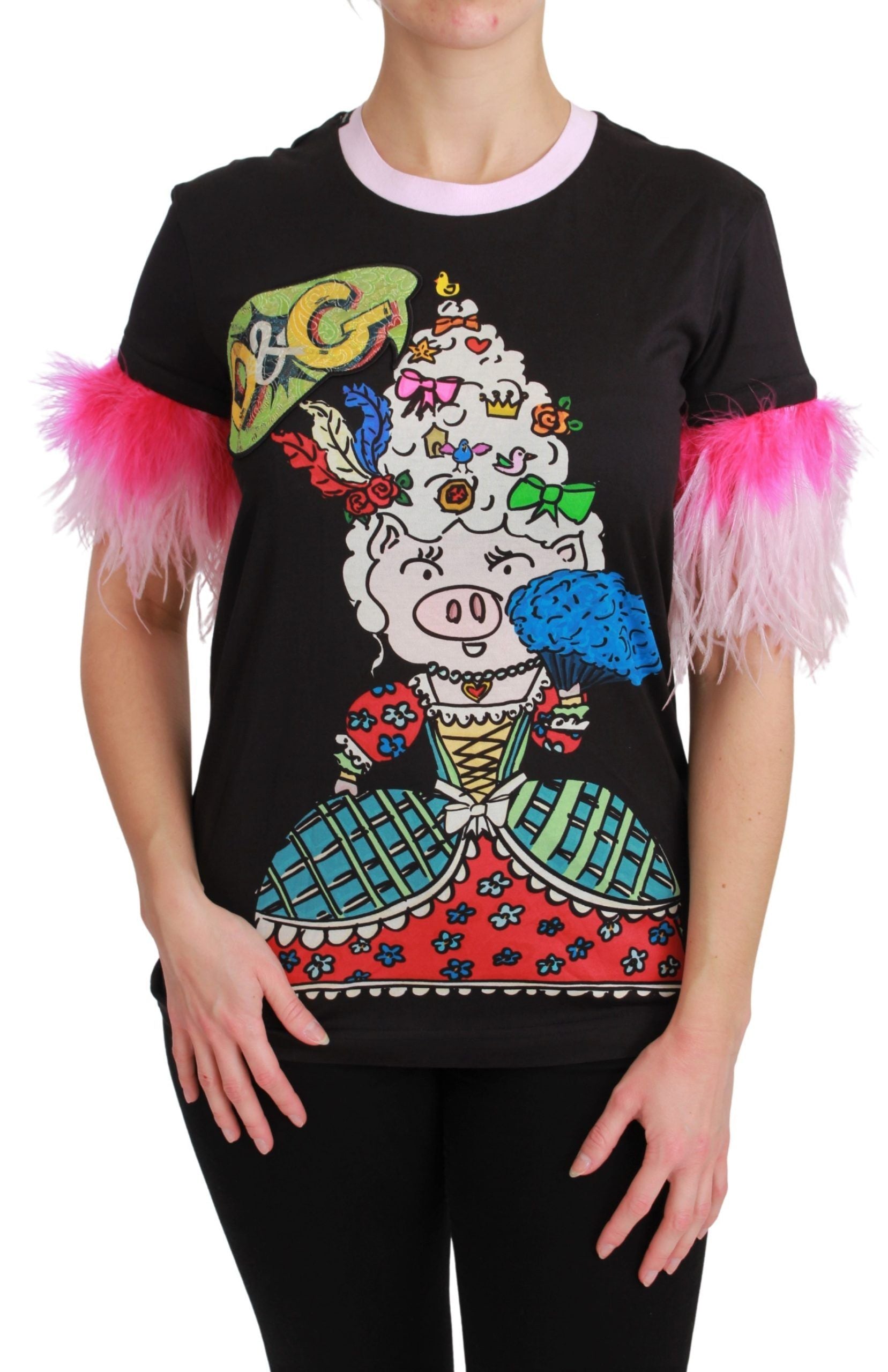 Dolce & Gabbana Black YEAR OF THE PIG Top Cotton  T-shirt | Regal Royce