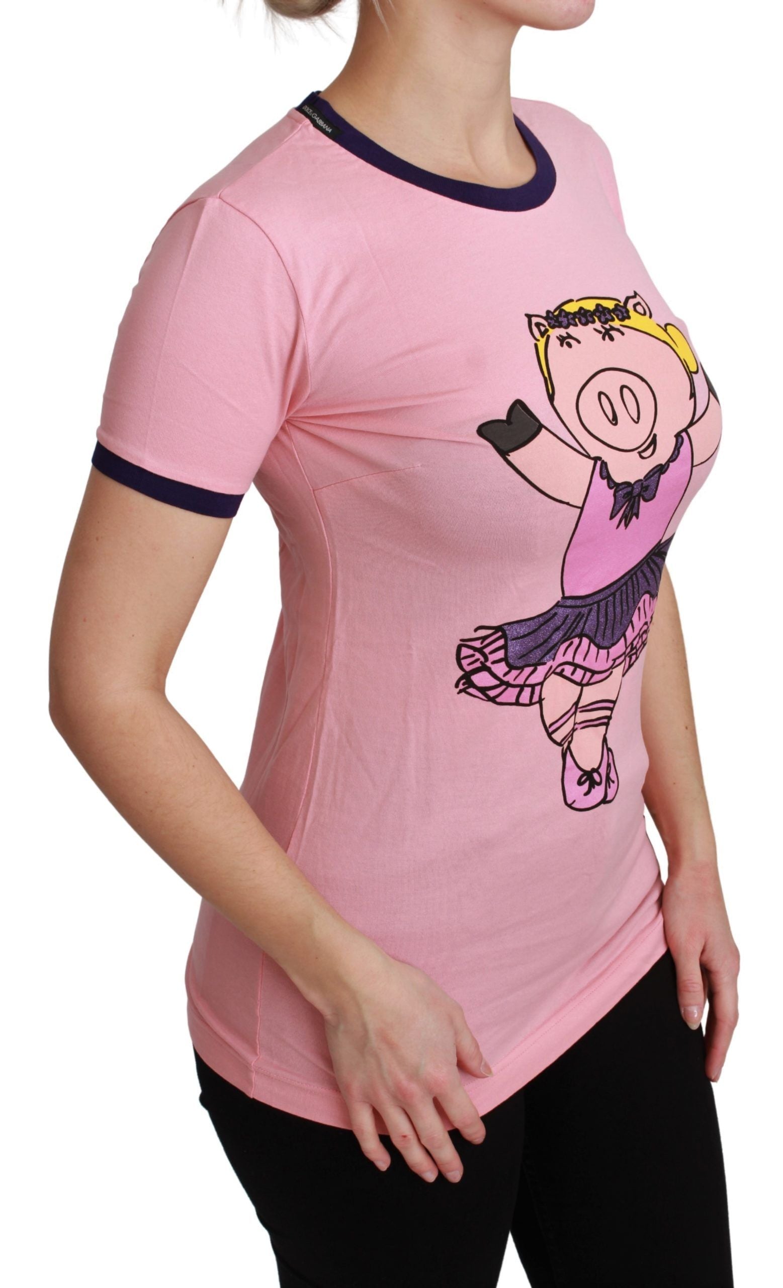 Dolce & Gabbana Pink YEAR OF THE PIG Top Cotton T-shirt | Regal Royce