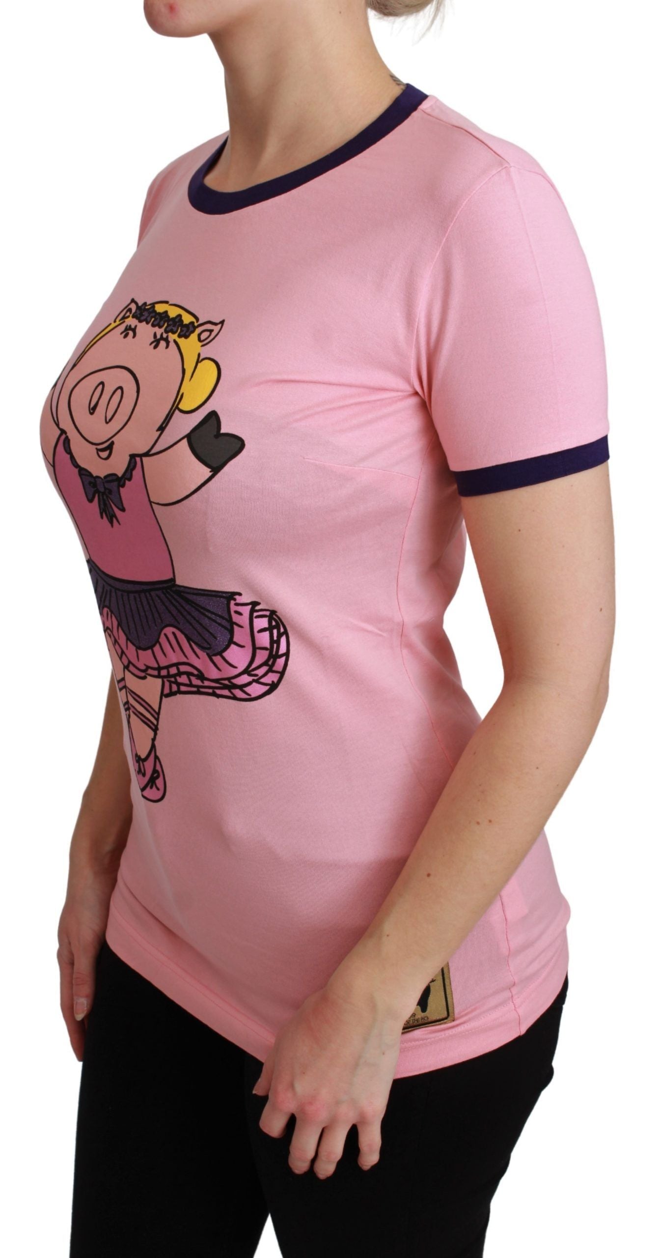 Dolce & Gabbana Pink YEAR OF THE PIG Top Cotton T-shirt | Regal Royce