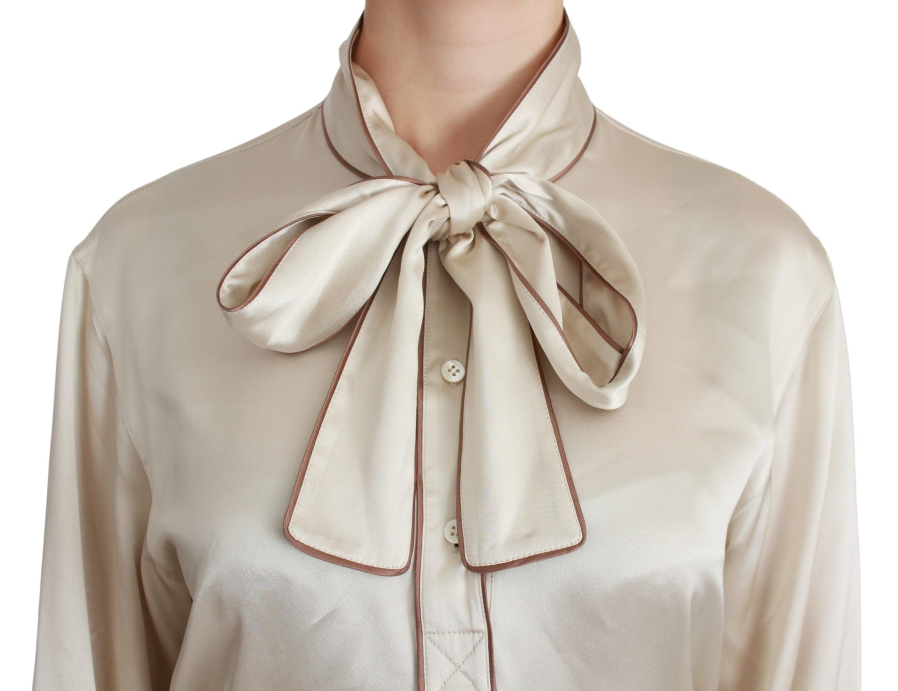 Dolce & Gabbana Beige Sleeve Top Queen Silk Satin Blouse | Regal Royce
