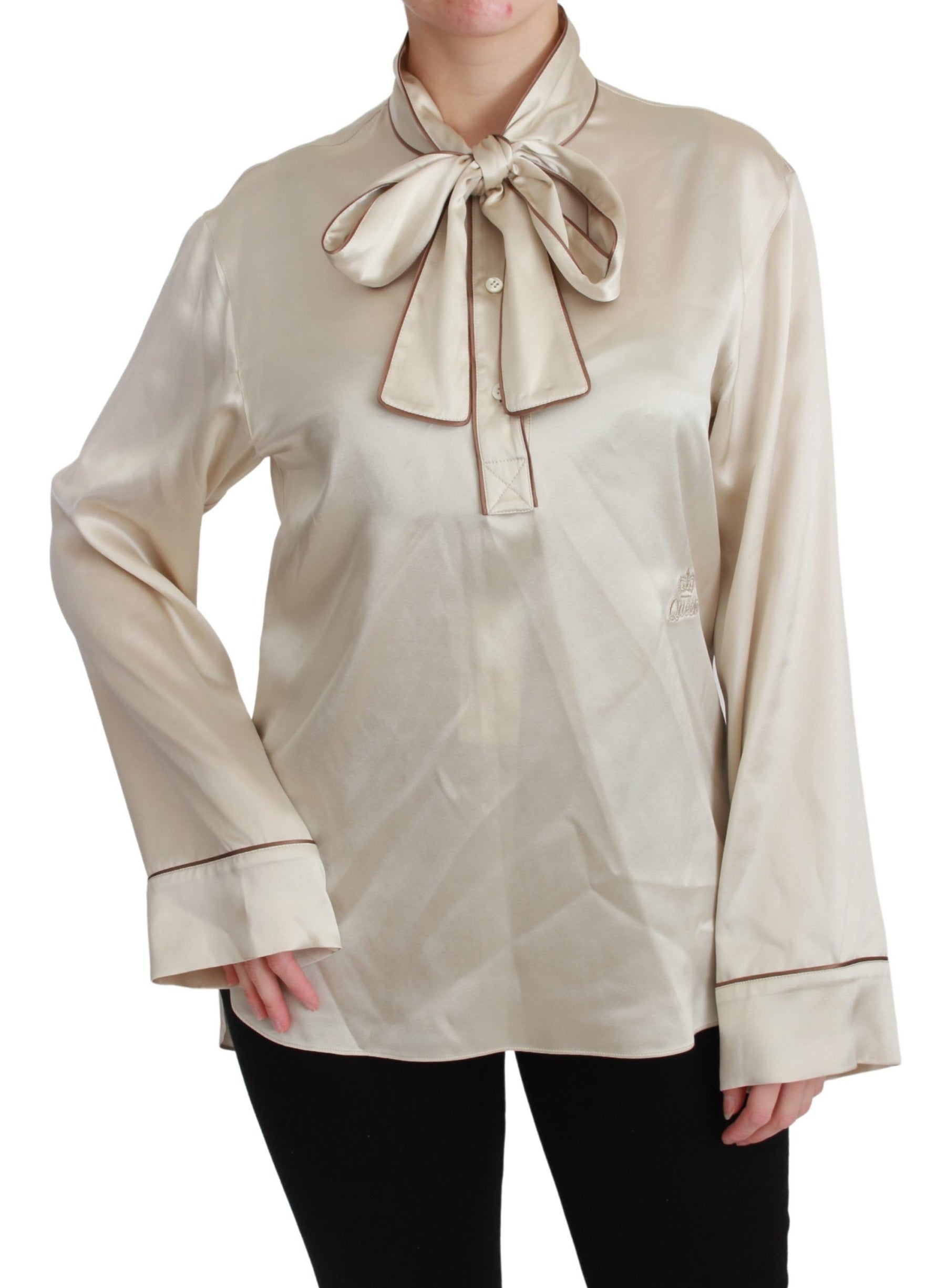 Dolce & Gabbana Beige Sleeve Top Queen Silk Satin Blouse | Regal Royce