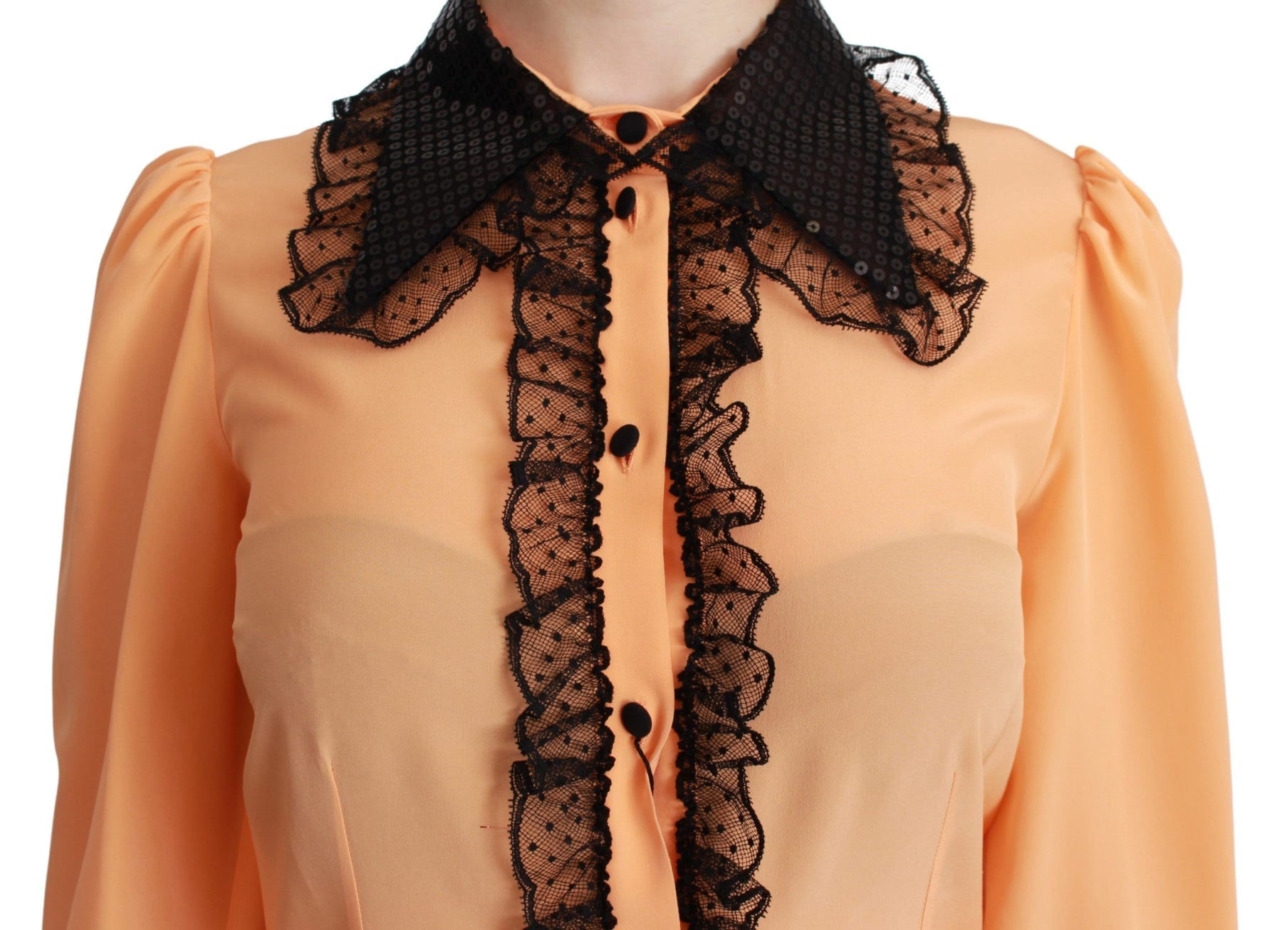 Dolce & Gabbana Yellow Silk Sequin Lace Blouse Shirt | Regal Royce