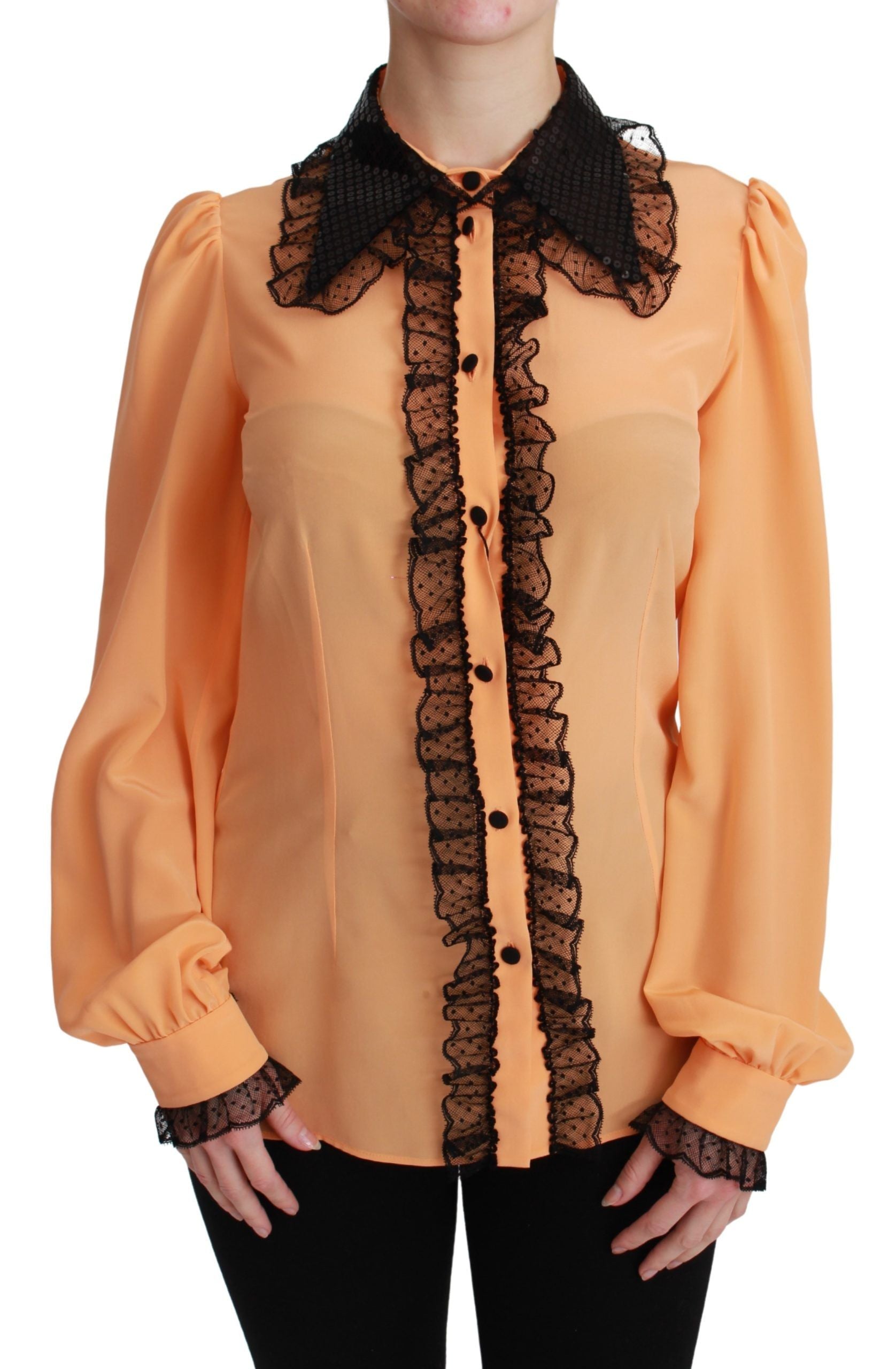 Dolce & Gabbana Yellow Silk Sequin Lace Blouse Shirt | Regal Royce