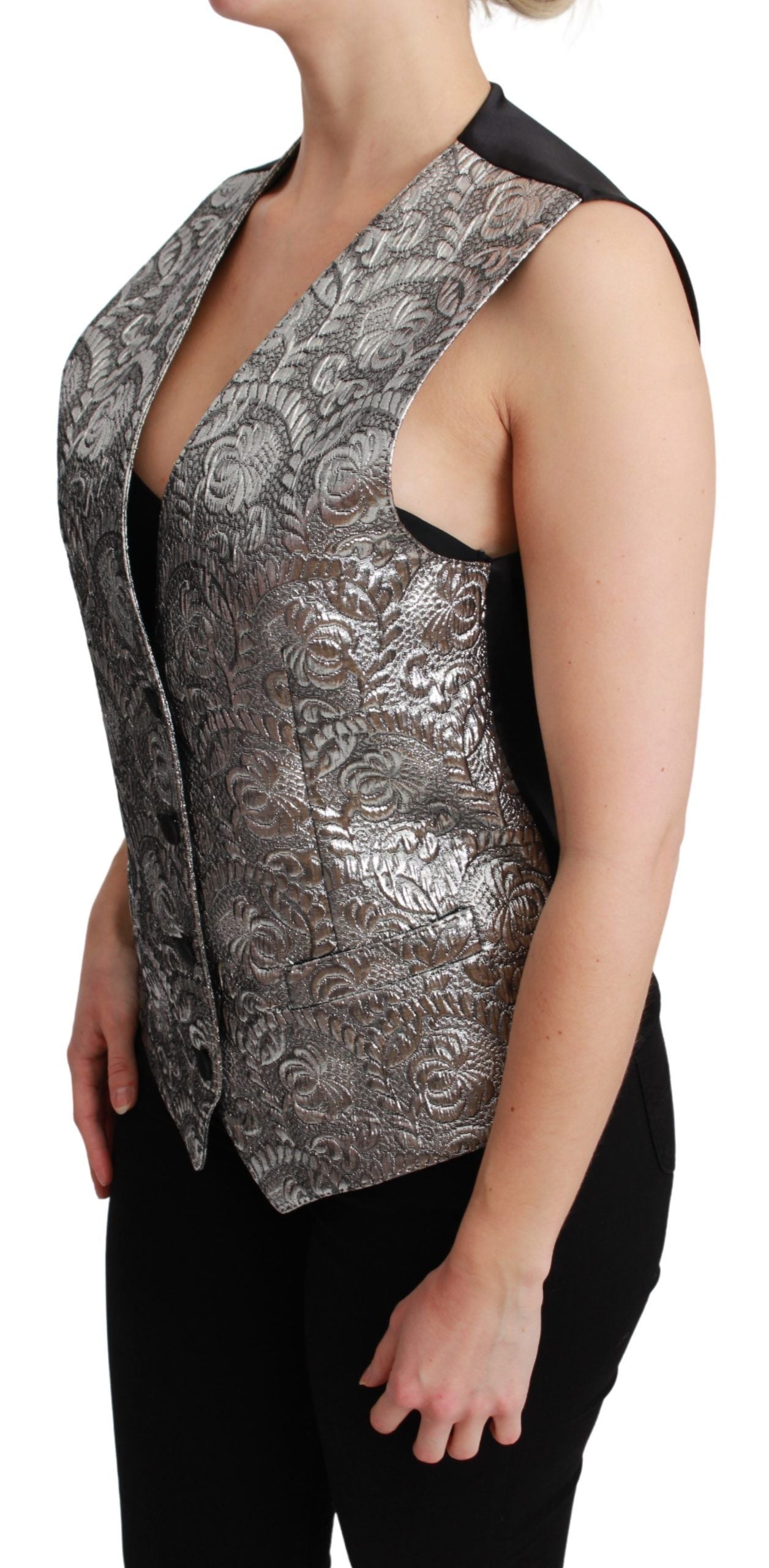 Dolce & Gabbana Silver Brocade Sleeveless Metallic Top | Regal Royce
