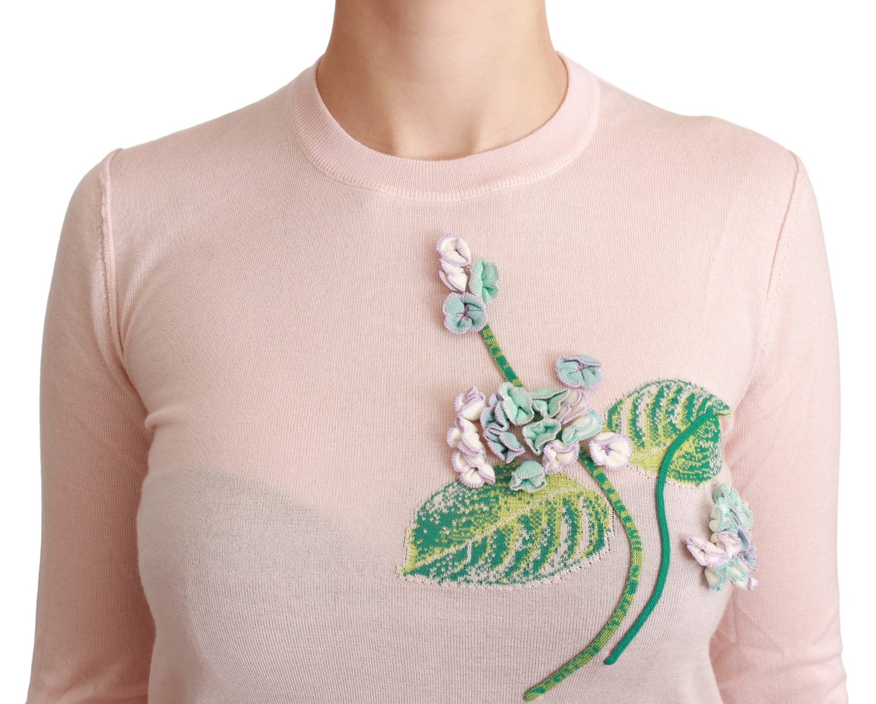 Dolce & Gabbana Pink Floral Silk Cashmere Pullover Sweater | Regal Royce