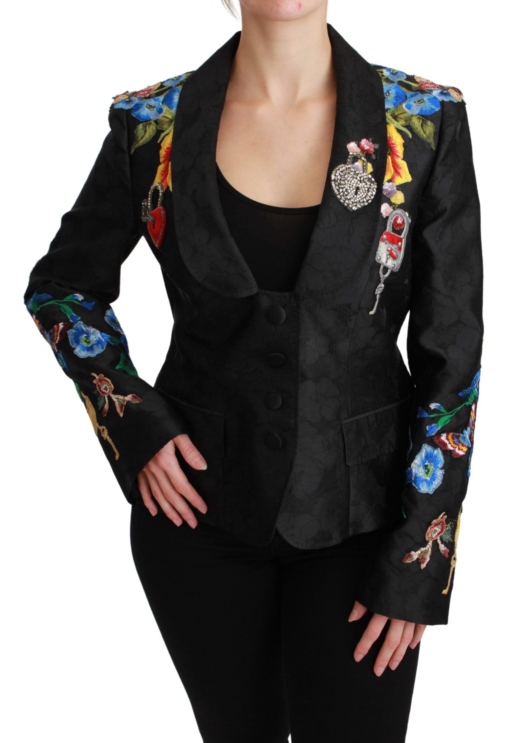 Dolce & Gabbana Black Brocade Crystal Blazer Jacket | Regal Royce