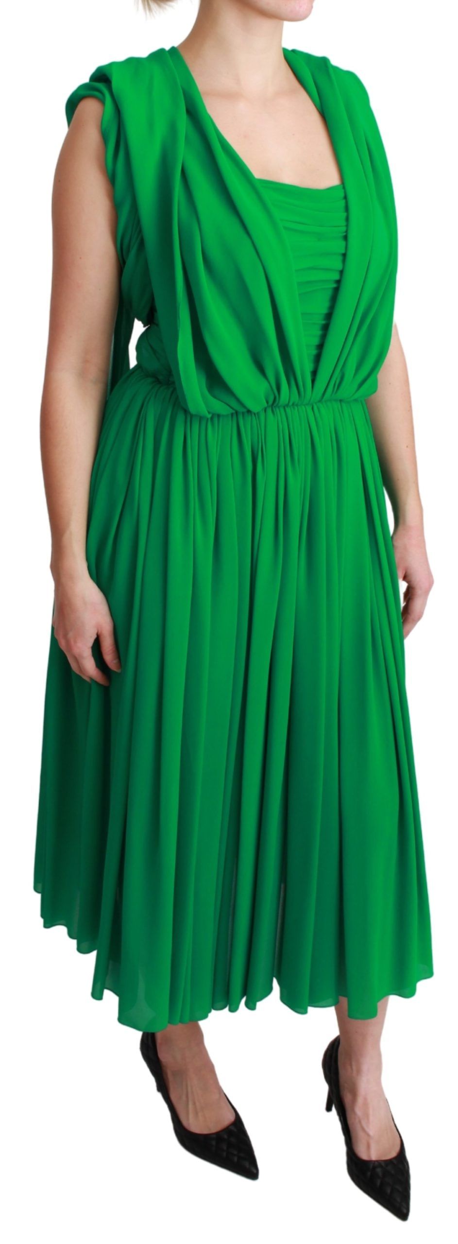 Dolce & Gabbana 100% Silk Green Sleeveless Pleated Maxi Dress | Regal Royce