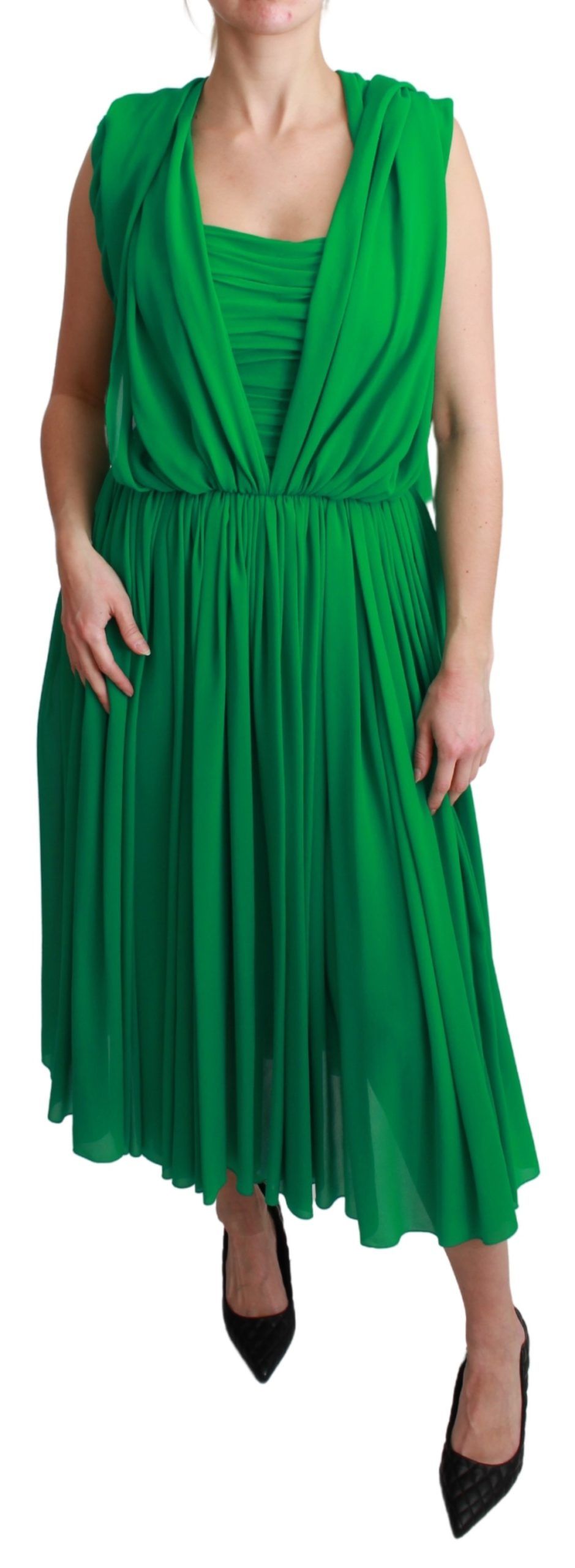 Dolce & Gabbana 100% Silk Green Sleeveless Pleated Maxi Dress | Regal Royce
