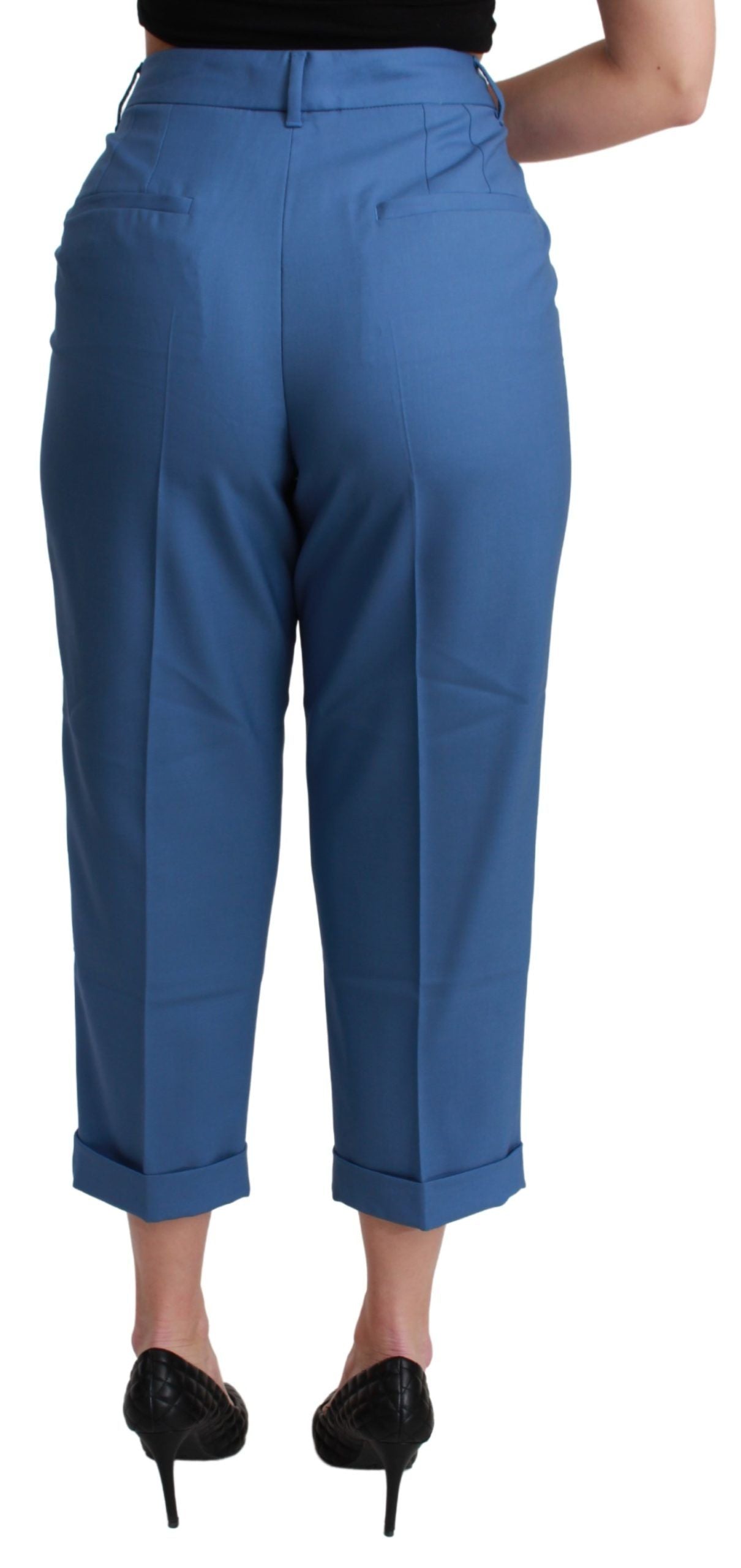 Dolce & Gabbana Blue Pleated Wool Cuffed Cropped Trouser Pants | Regal Royce