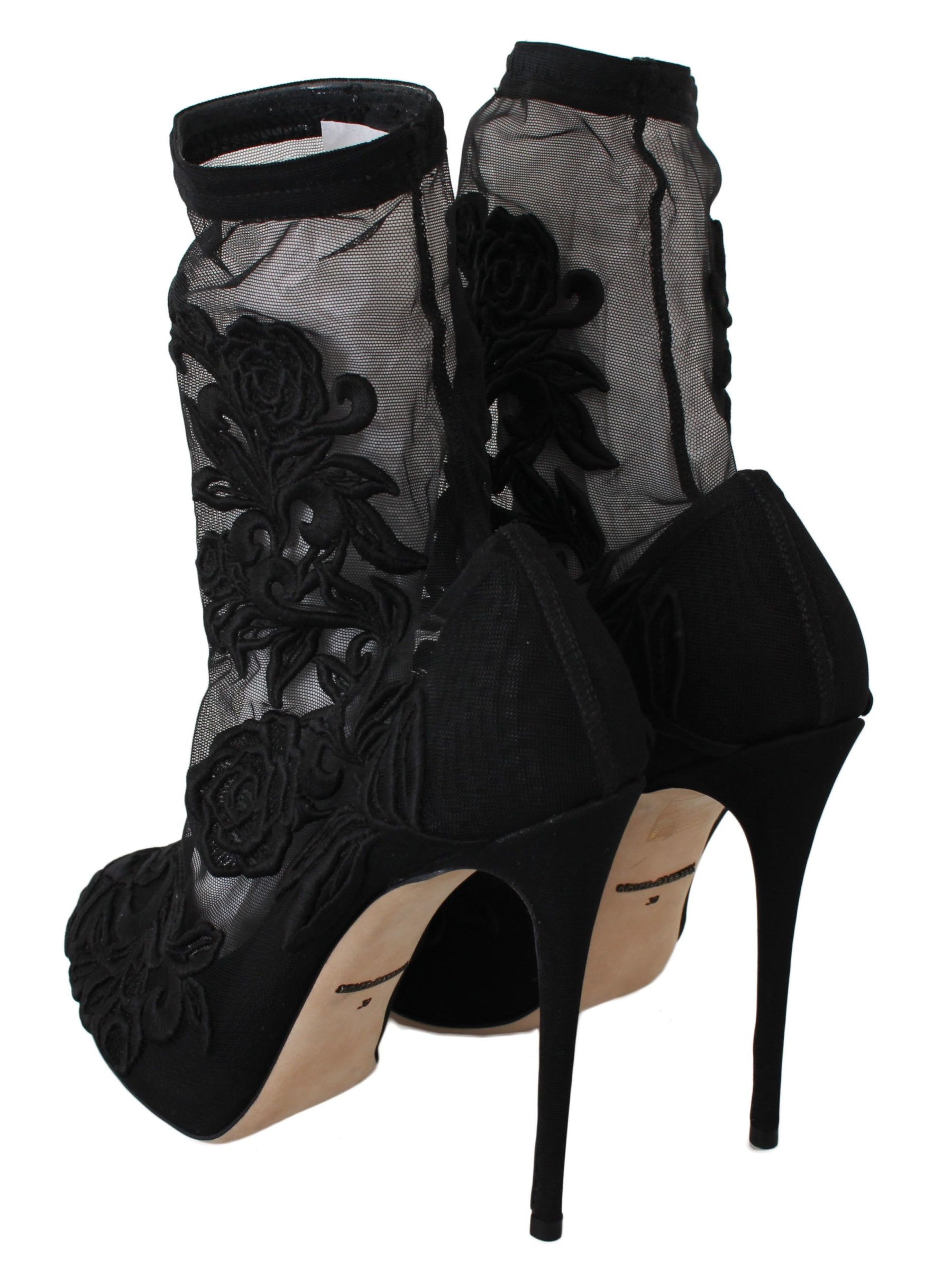 Dolce & Gabbana Black Roses Stilettos Booties Socks Shoes | Regal Royce