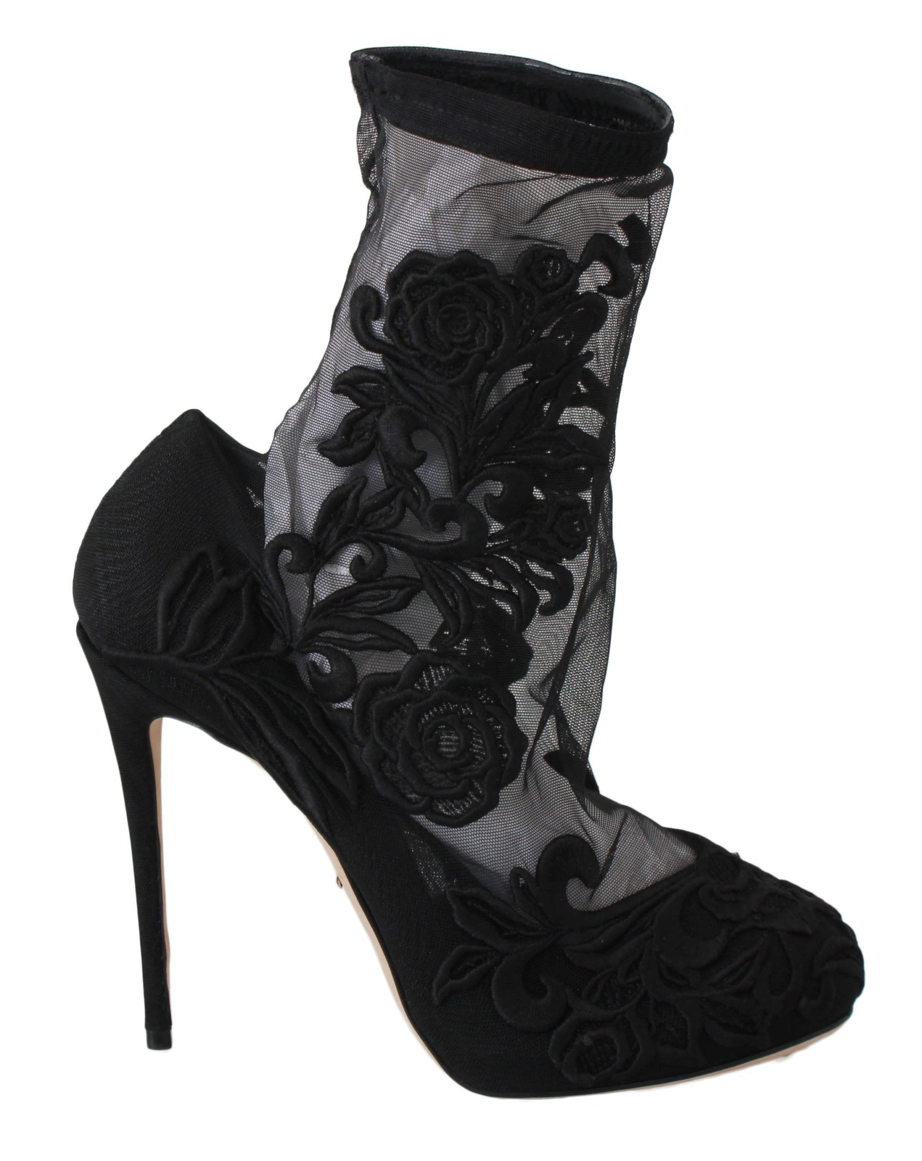 Dolce & Gabbana Black Roses Stilettos Booties Socks Shoes | Regal Royce