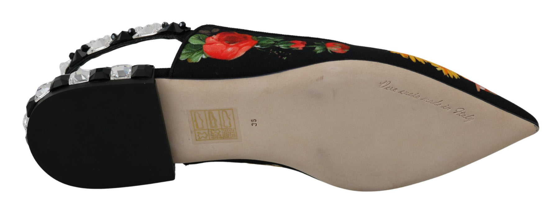 Dolce & Gabbana Black Floral Crystal Slingbacks Flats Shoes | Regal Royce