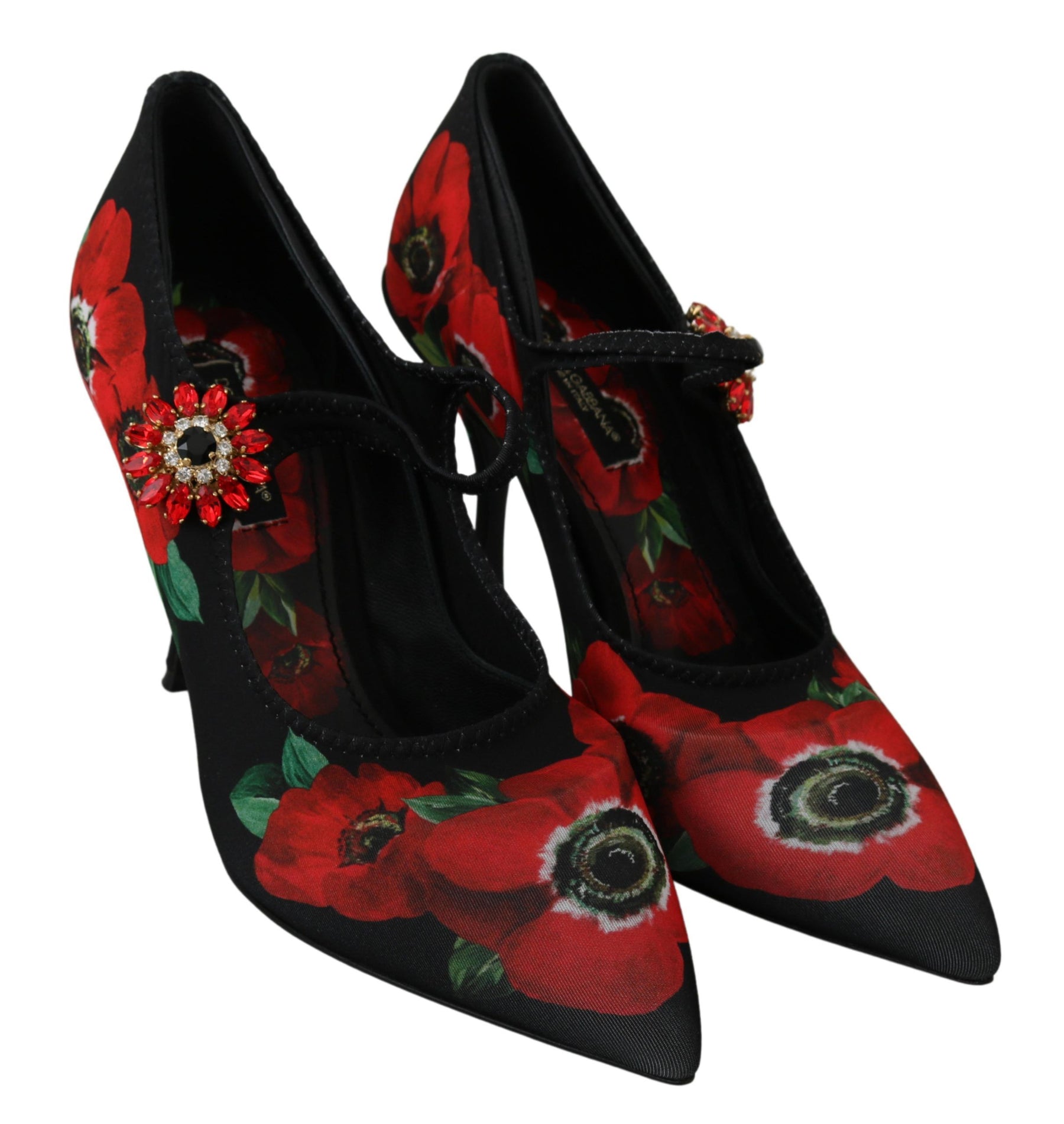 Dolce & Gabbana Black Red Floral Mary Janes Pumps Shoes | Regal Royce
