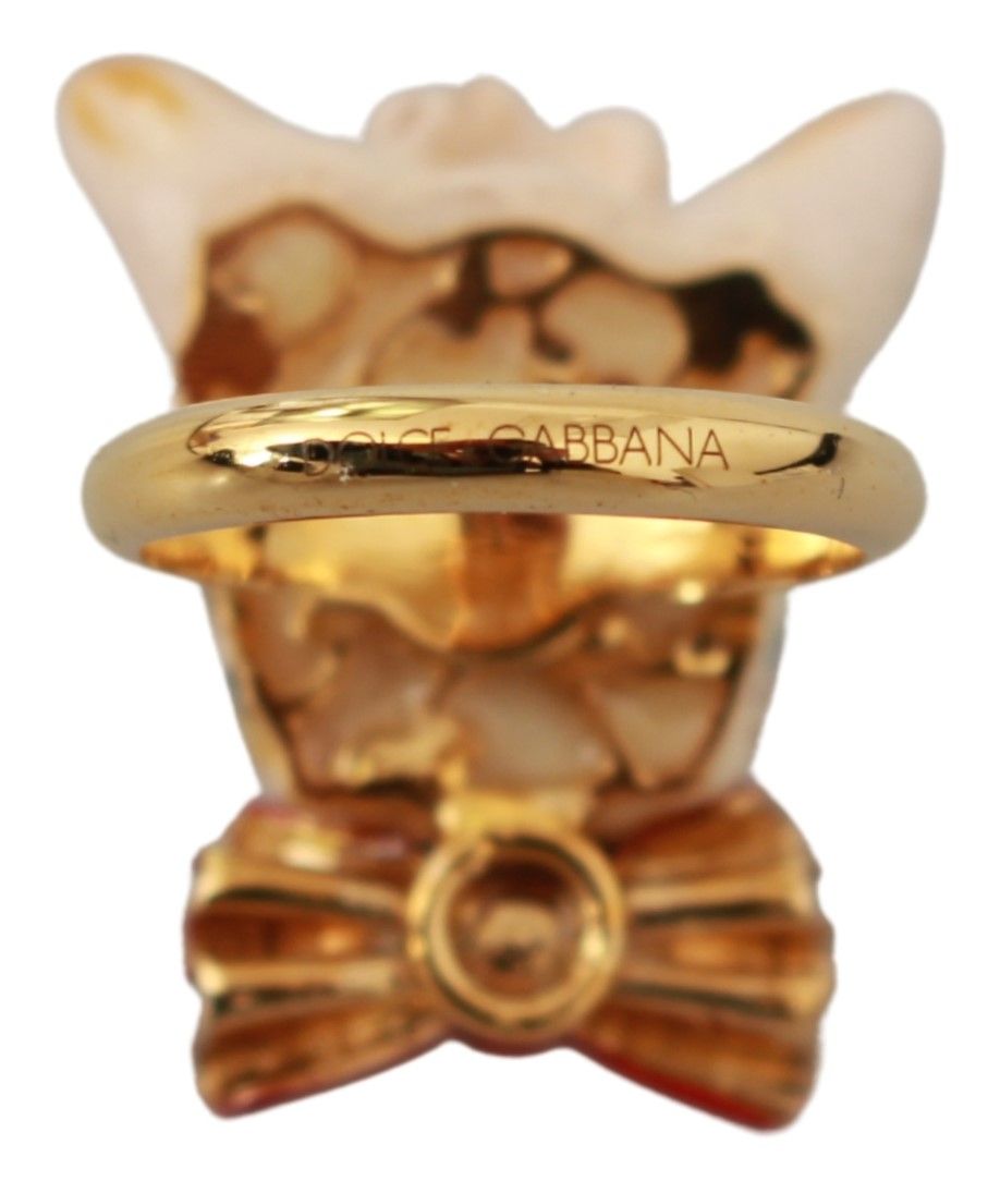Dolce & Gabbana Gold Brass Resin Beige Dog Pet Branded Accessory Ring | Regal Royce