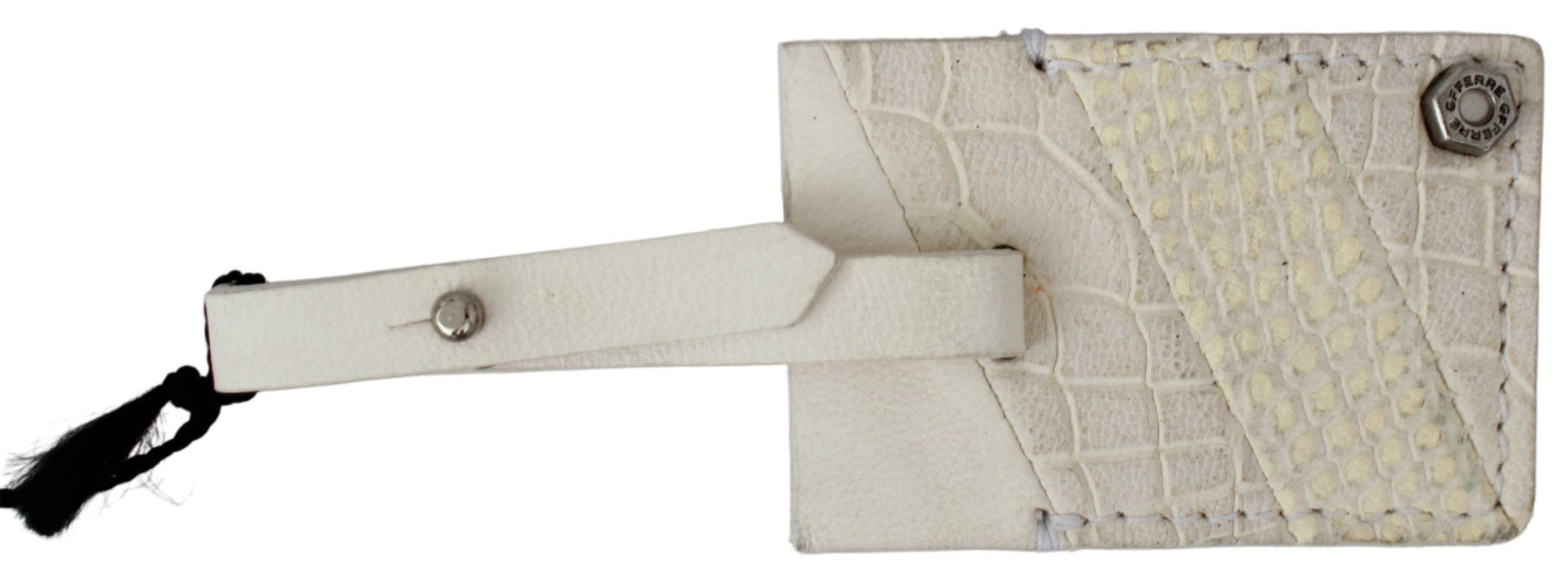 GF Ferre Beige Luggage Tag Branded Leather Patterned Keychain | Regal Royce