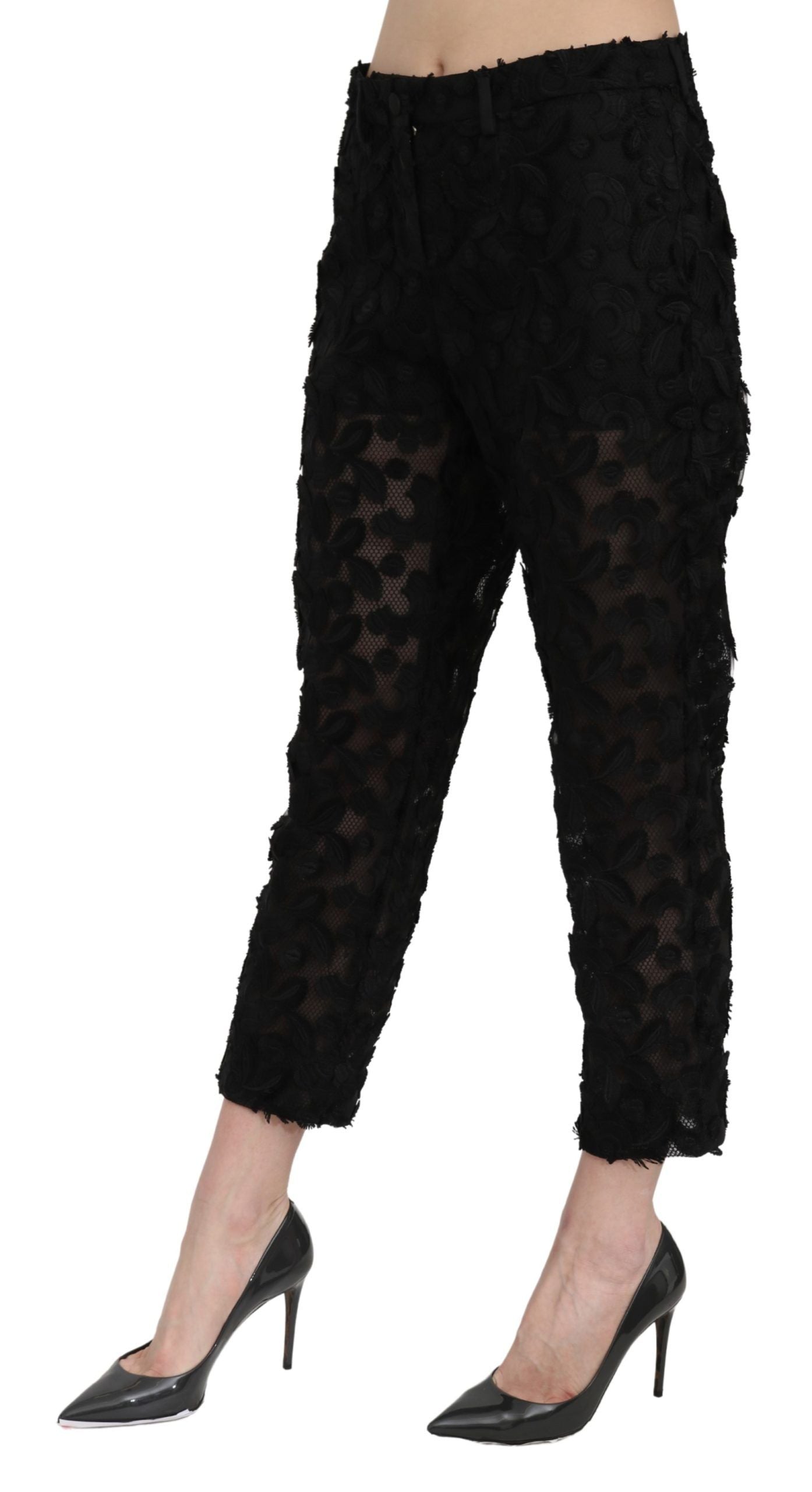 Dolce & Gabbana Black Lace Straight Cropped High Waist Pants | Regal Royce