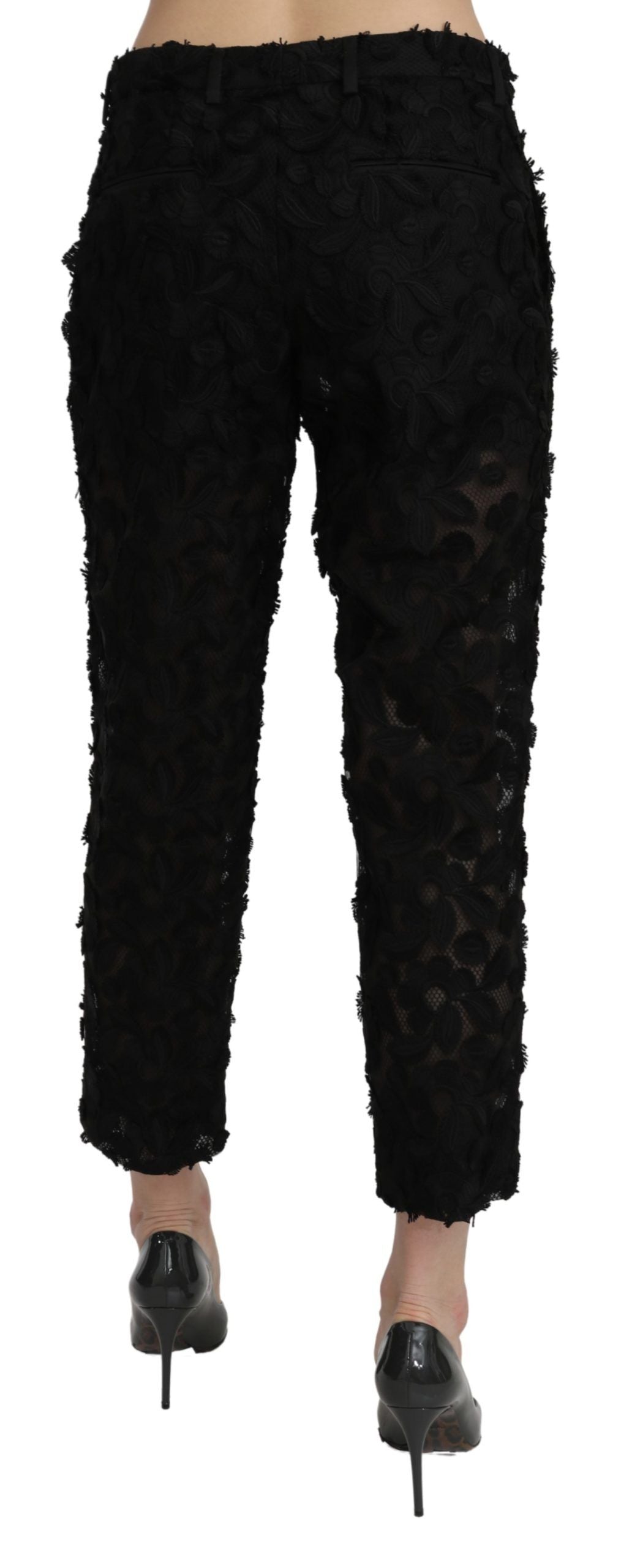 Dolce & Gabbana Black Lace Straight Cropped High Waist Pants | Regal Royce