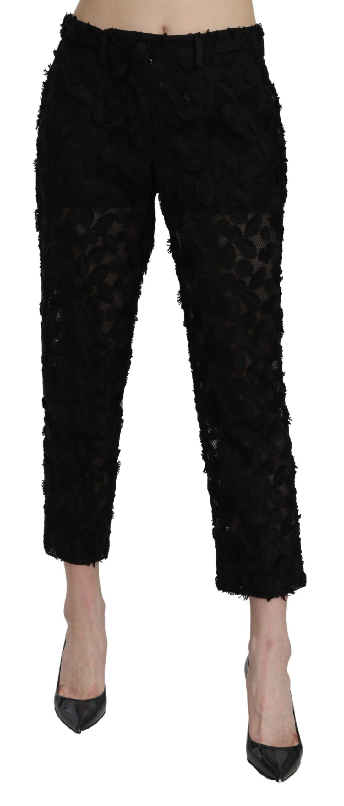 Dolce & Gabbana Black Lace Straight Cropped High Waist Pants | Regal Royce