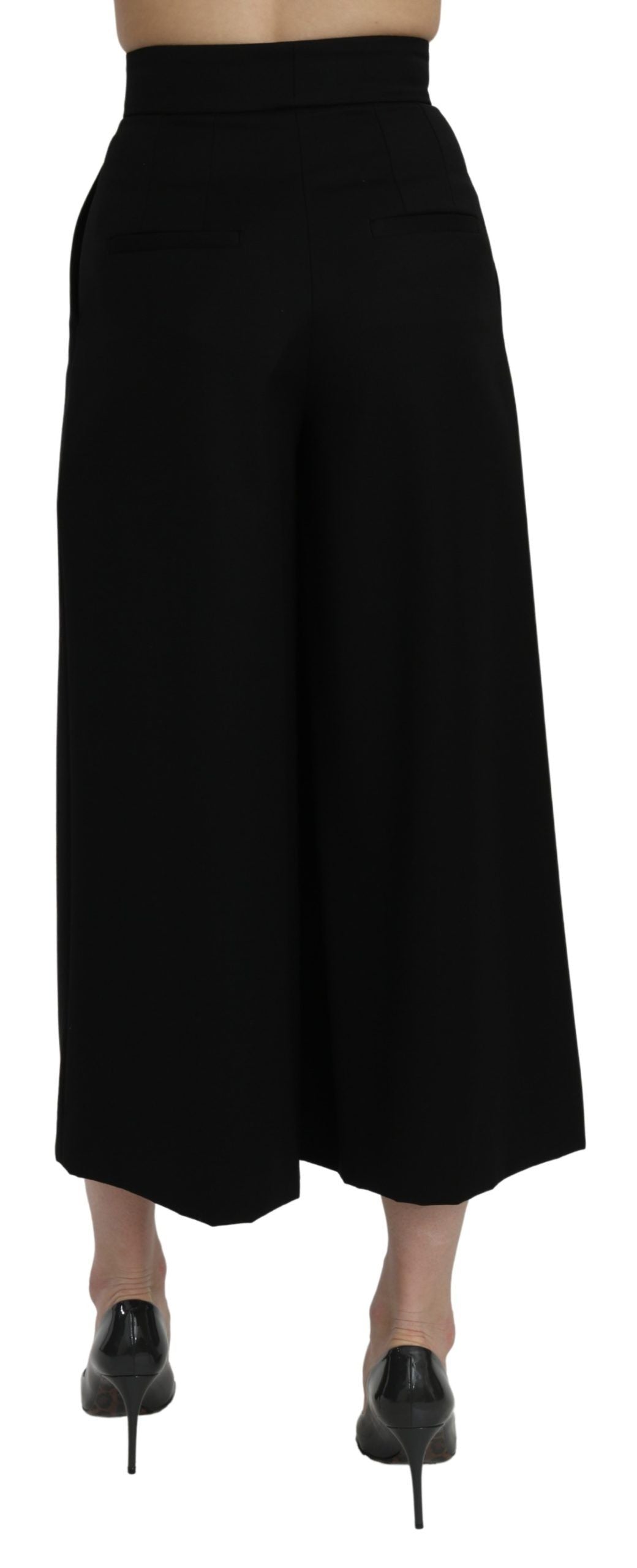 Dolce & Gabbana Black High Waist Wide Leg Cropped Pants | Regal Royce