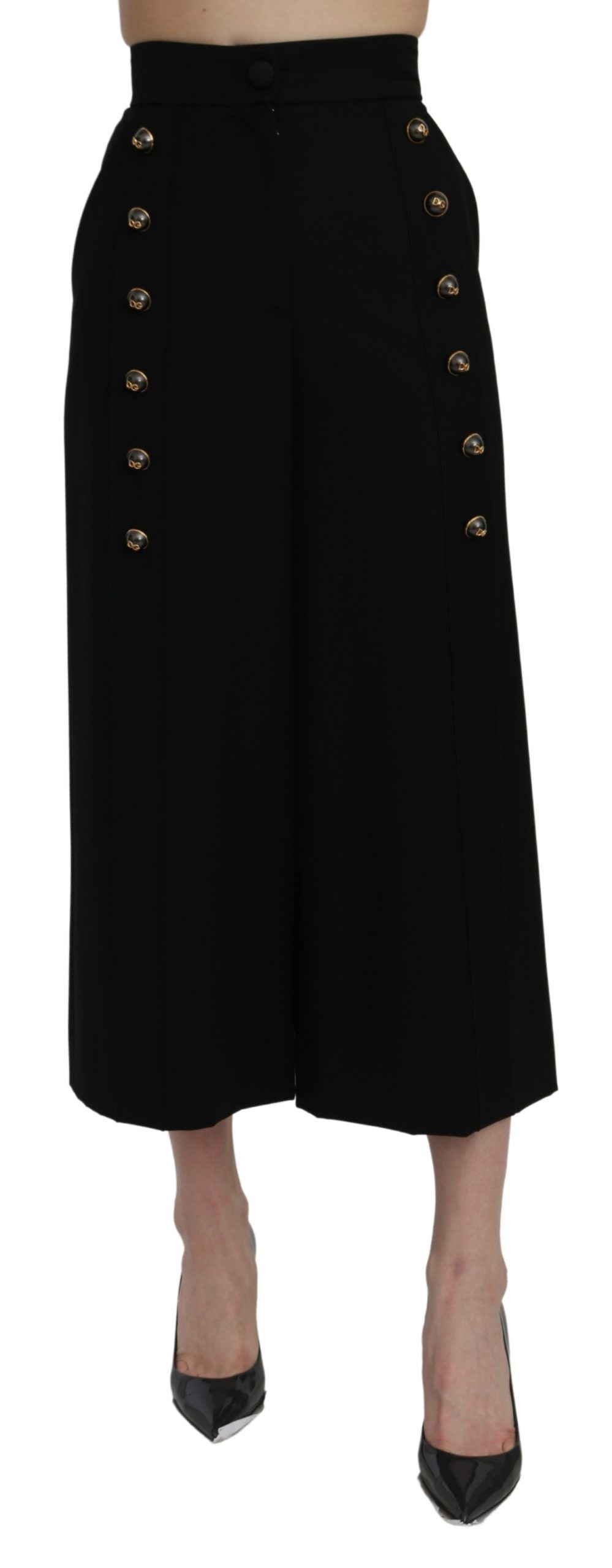 Dolce & Gabbana Black High Waist Wide Leg Cropped Pants | Regal Royce