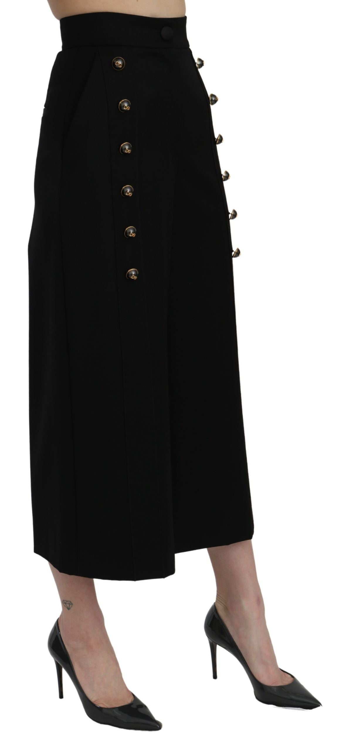 Dolce & Gabbana Black High Waist Wide Leg Cropped Pants | Regal Royce