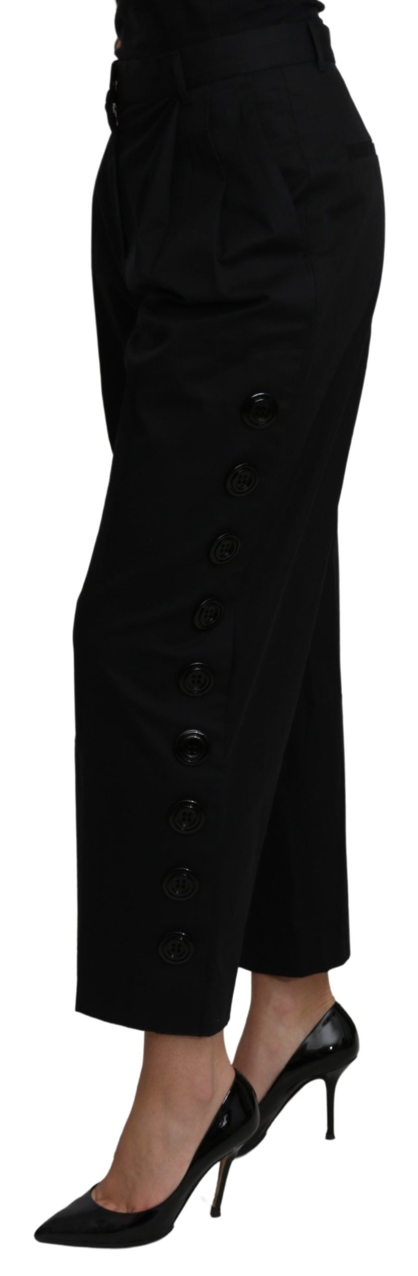 Dolce & Gabbana Black High Waist Cropped Cotton Stretch Pants | Regal Royce