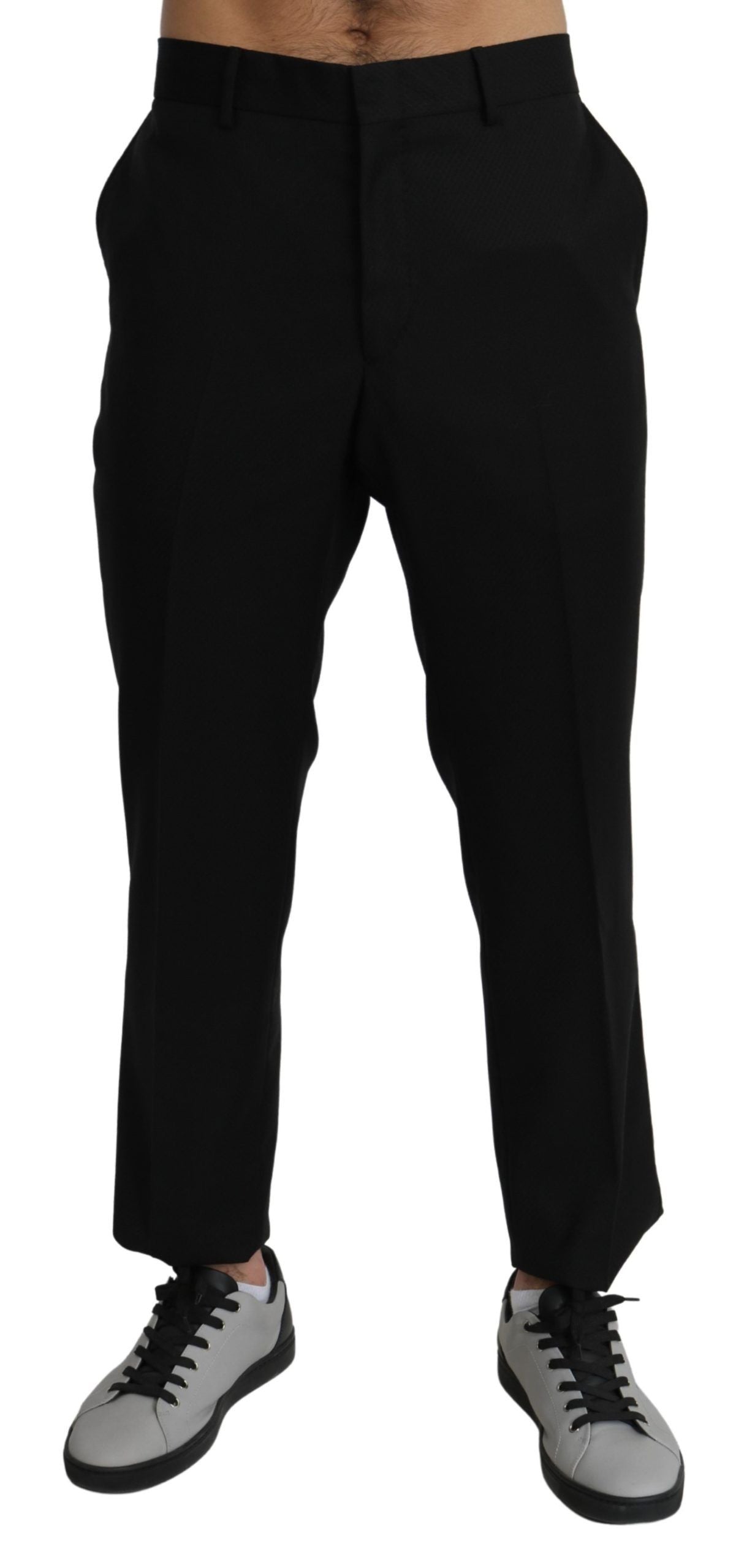 Dolce & Gabbana Black Cotton Wool Formal Dress Pants | Regal Royce