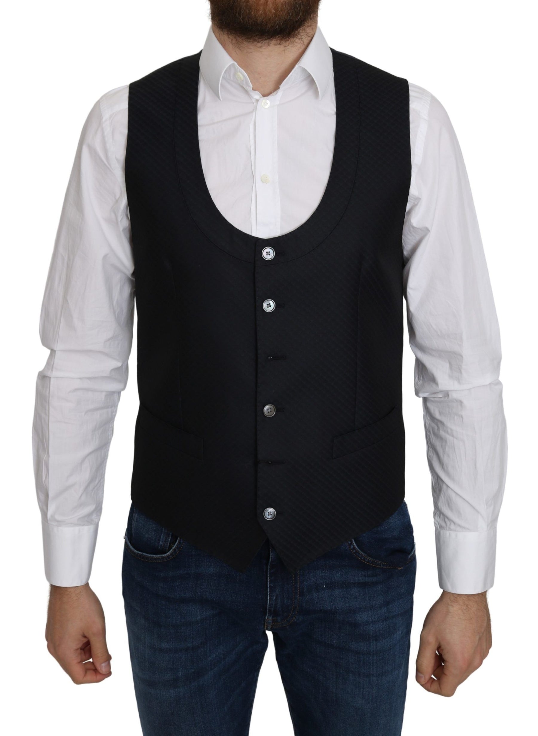 Dolce & Gabbana Blue Silk Romb Pattern Formal Coat Vest | Regal Royce