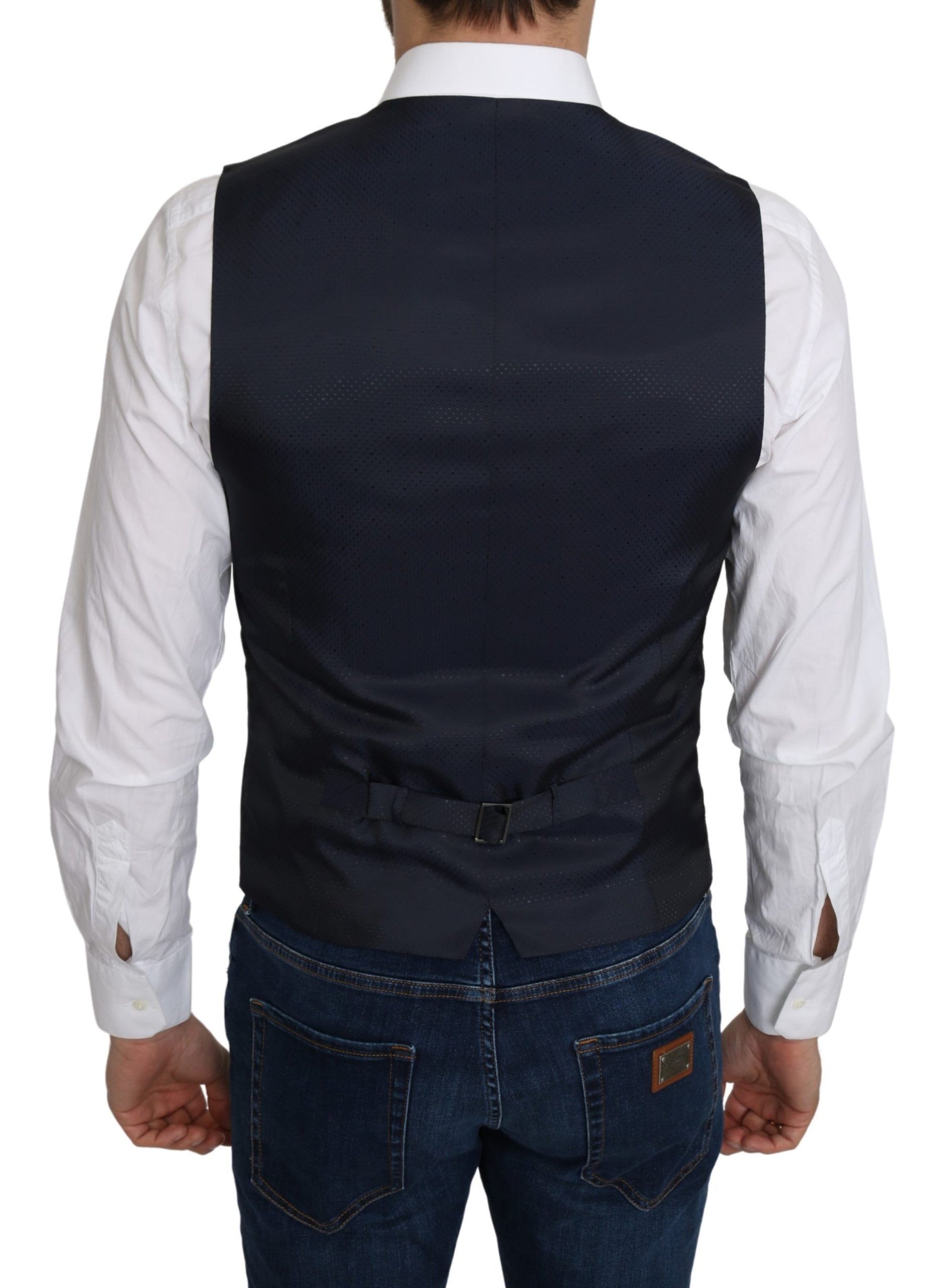 Dolce & Gabbana Blue Silk Romb Pattern Formal Coat Vest | Regal Royce