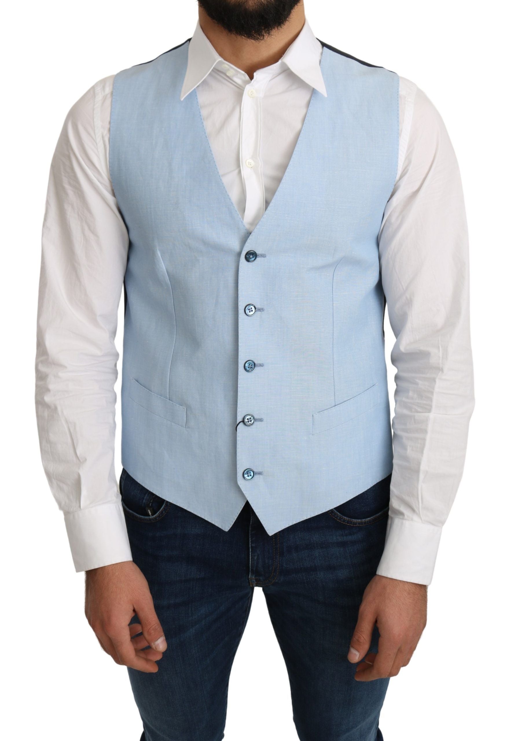 Dolce & Gabbana Blue Viscose Stretch Formal Coat Vest | Regal Royce