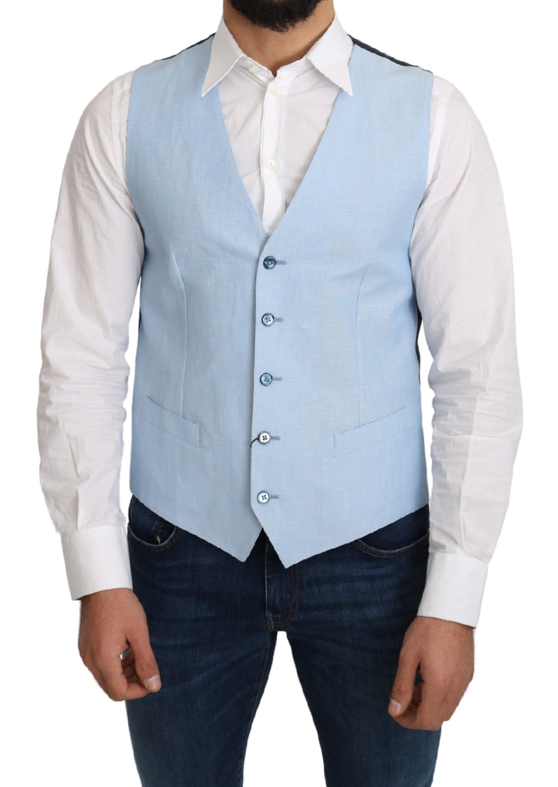 Dolce & Gabbana Blue Viscose Stretch Formal Coat Vest | Regal Royce