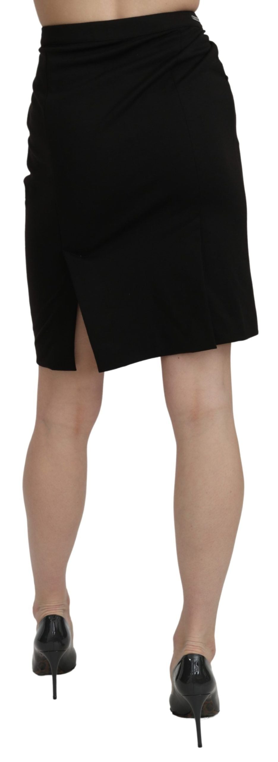 GF Ferre Black High Waist Pencil Cut Knee Length Formal Skirt | Regal Royce